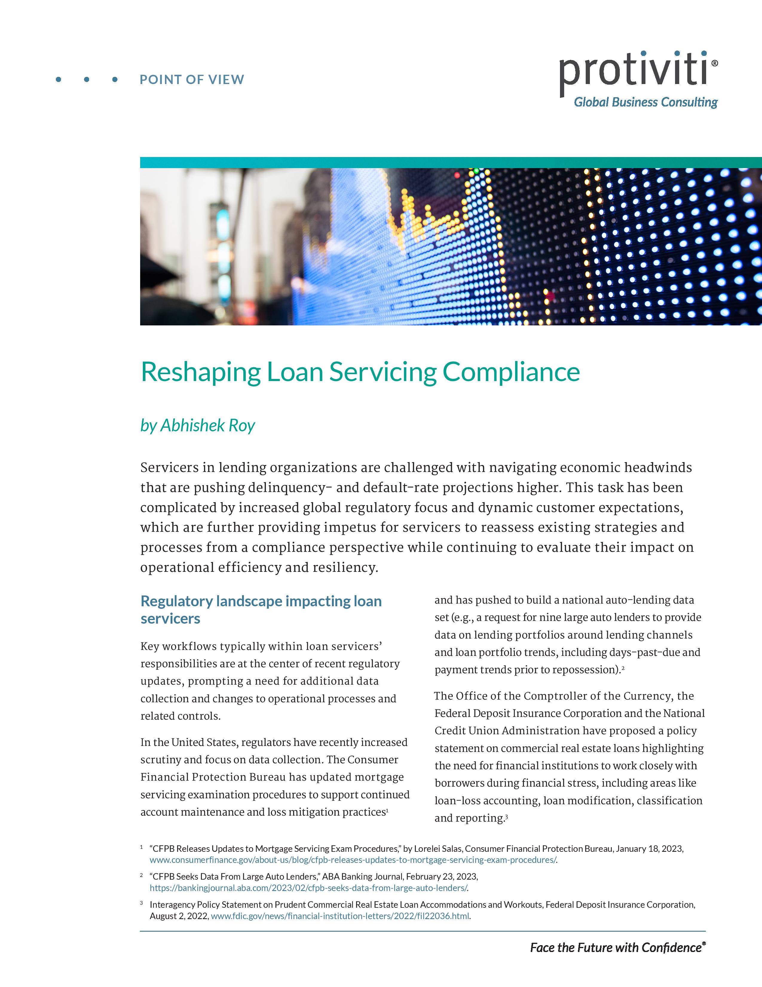 Screenshot of the first page of Reshaping Loan Servicing Compliance