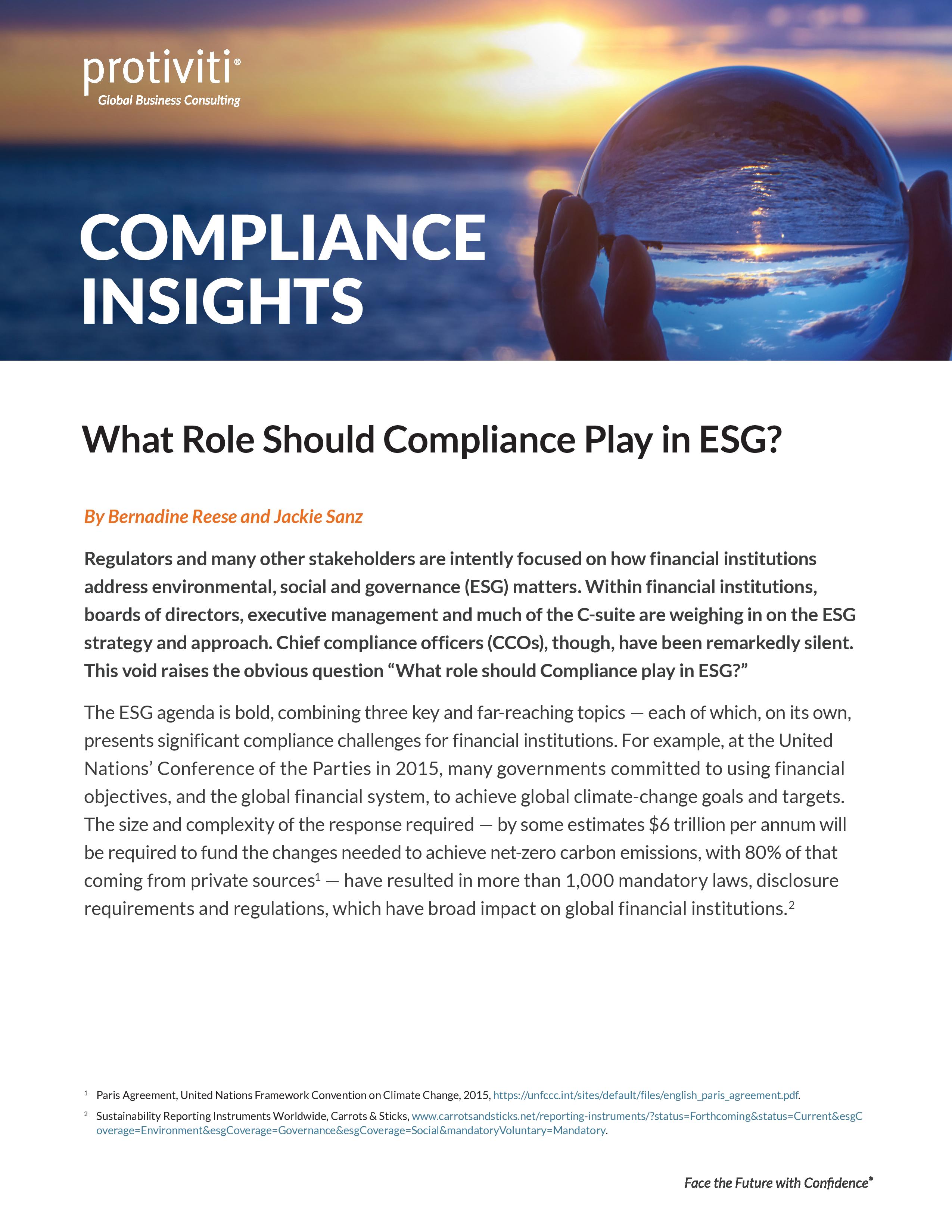 Screenshot of the first page of What Role Should Compliance Play in ESG