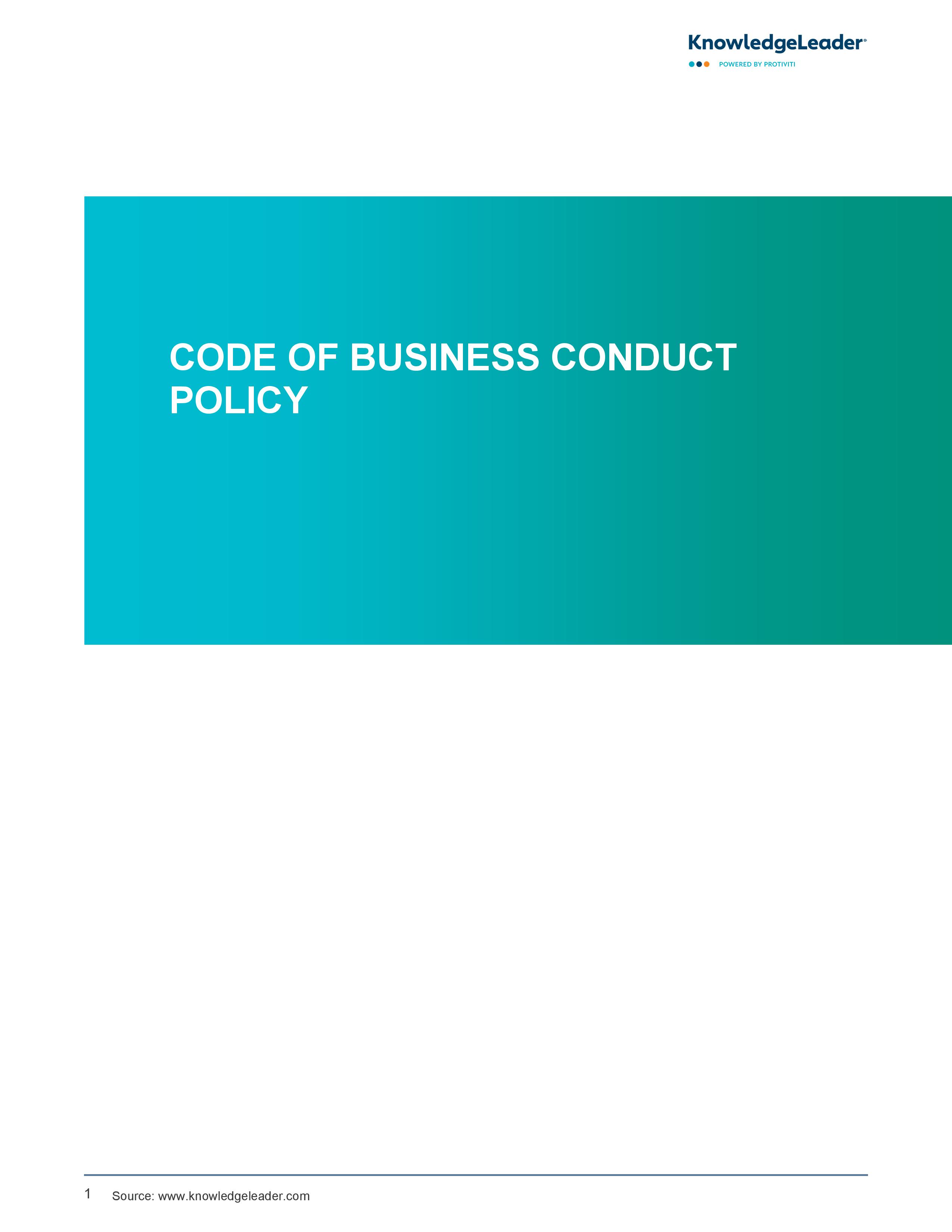 screenshot of Code of Business Conduct Policy