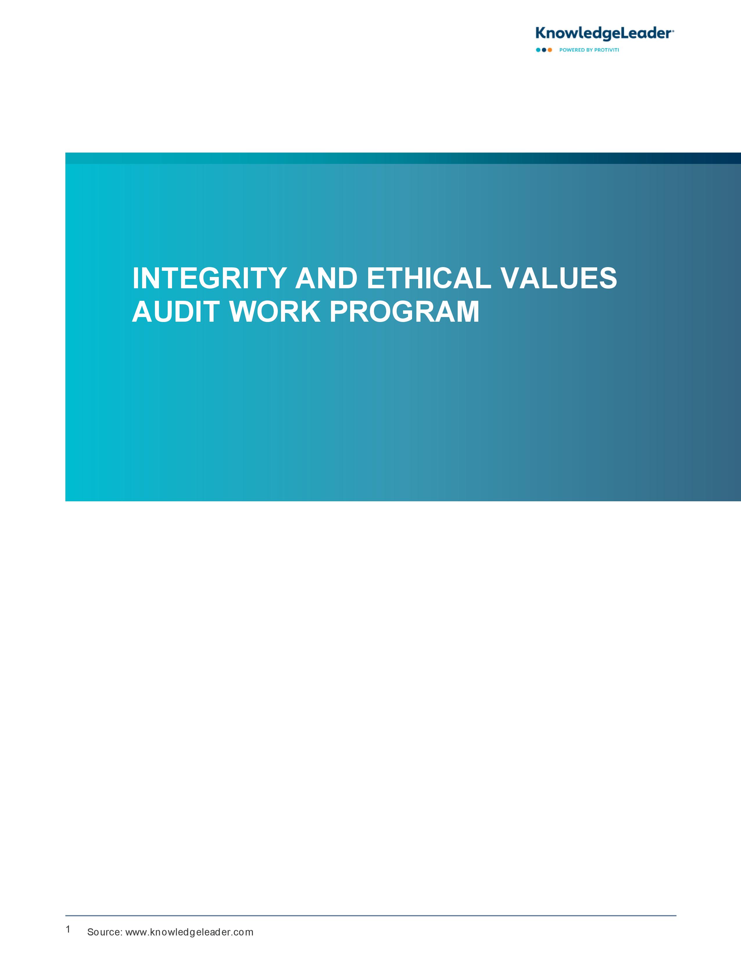 Screenshot of the first page of Integrity and Ethical Values Audit Work Program