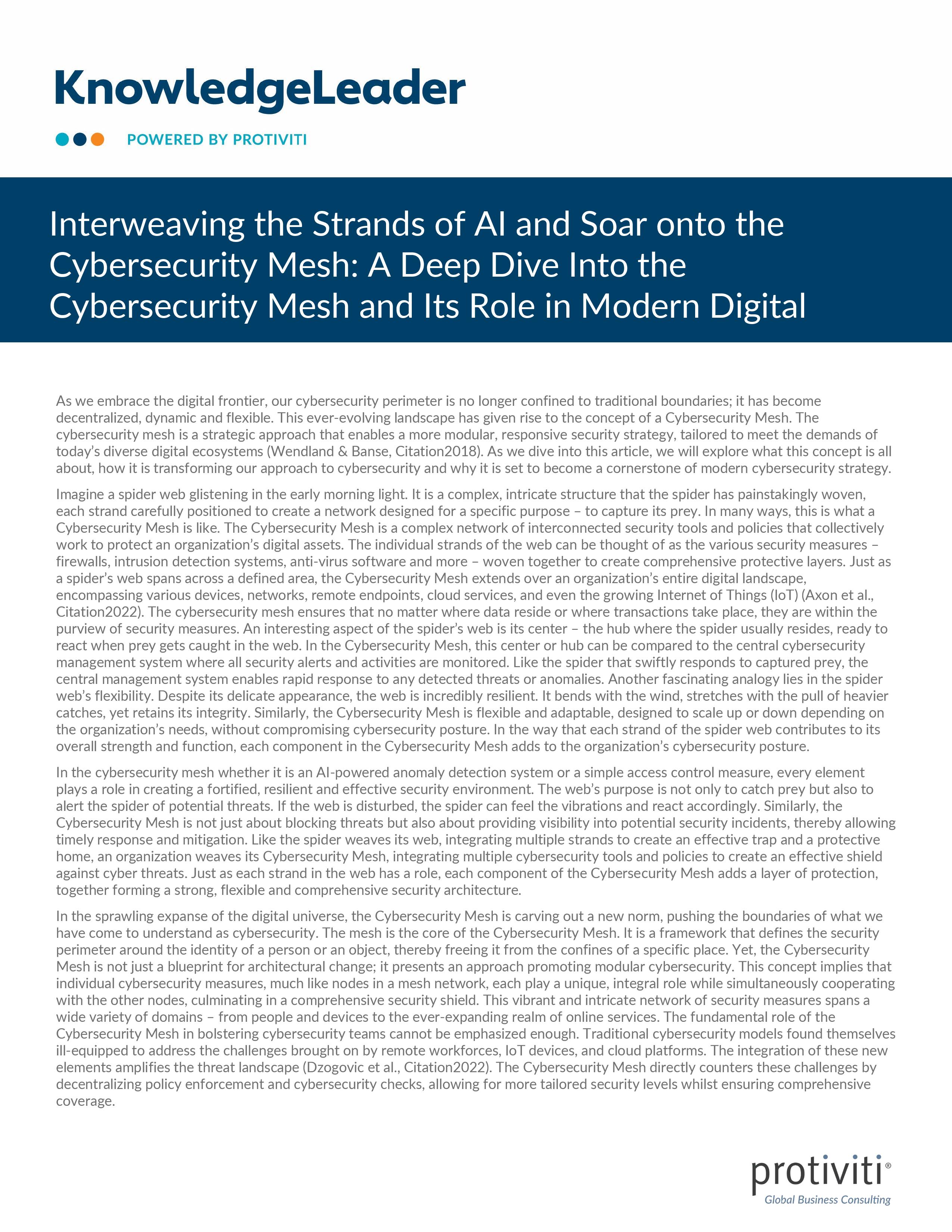 screenshot of the first page of Interweaving the Strands of AI and Soar onto the Cybersecurity Mesh