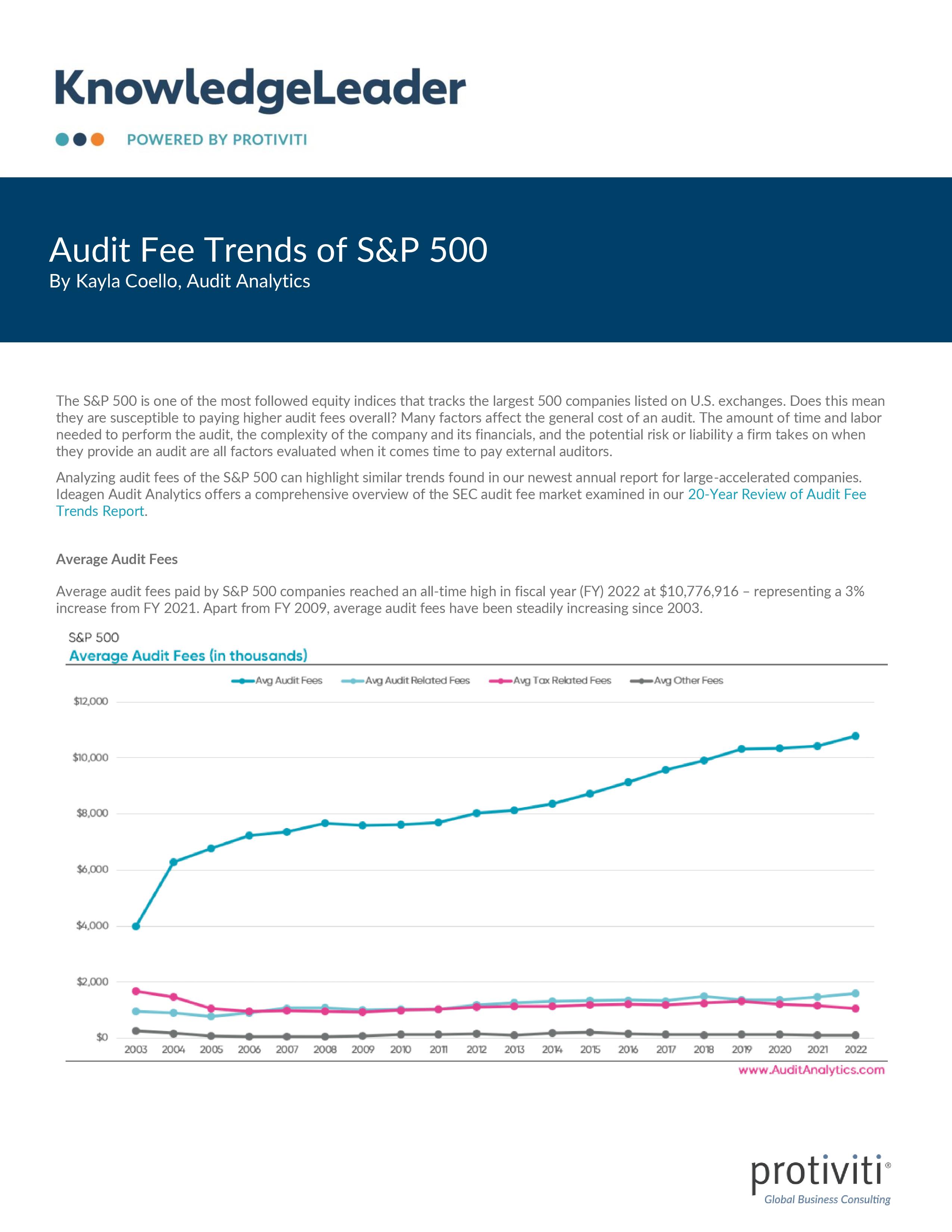 Screenshot of the first page of Audit Fee Trends of S&P 500
