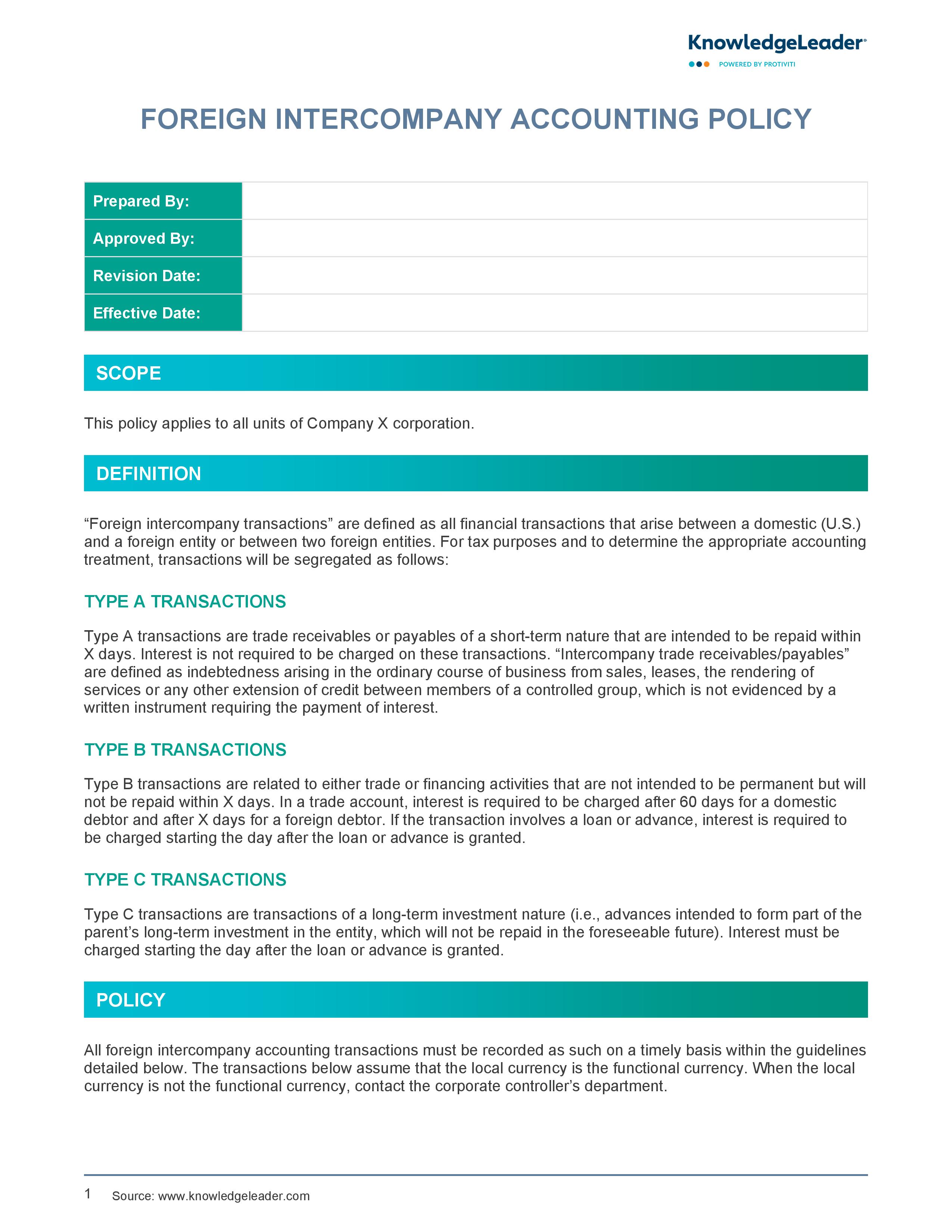 Screenshot of the first page of Foreign Intercompany Accounting Policy