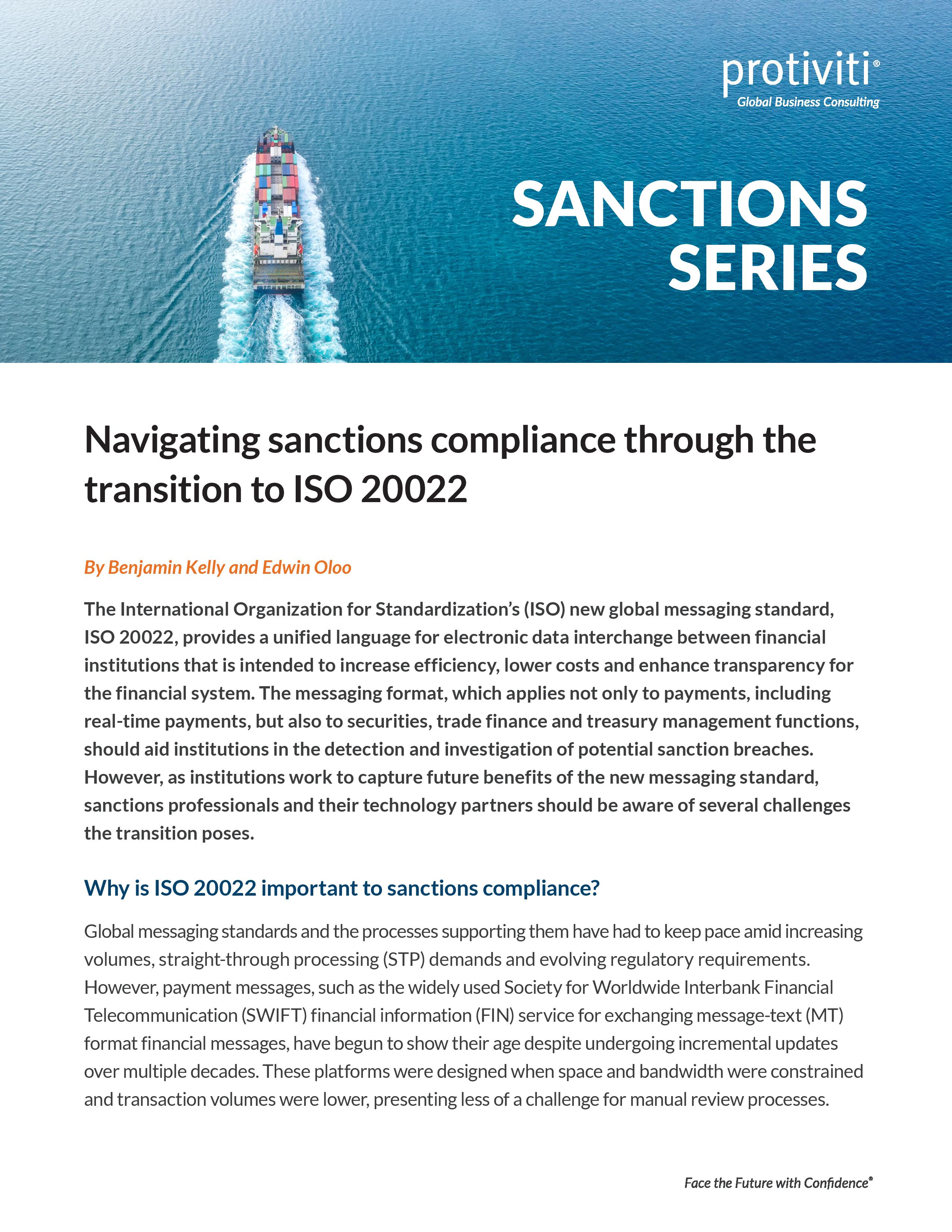 Screenshot of the first page of Navigating Sanctions Compliance Through the Transition to ISO 20022