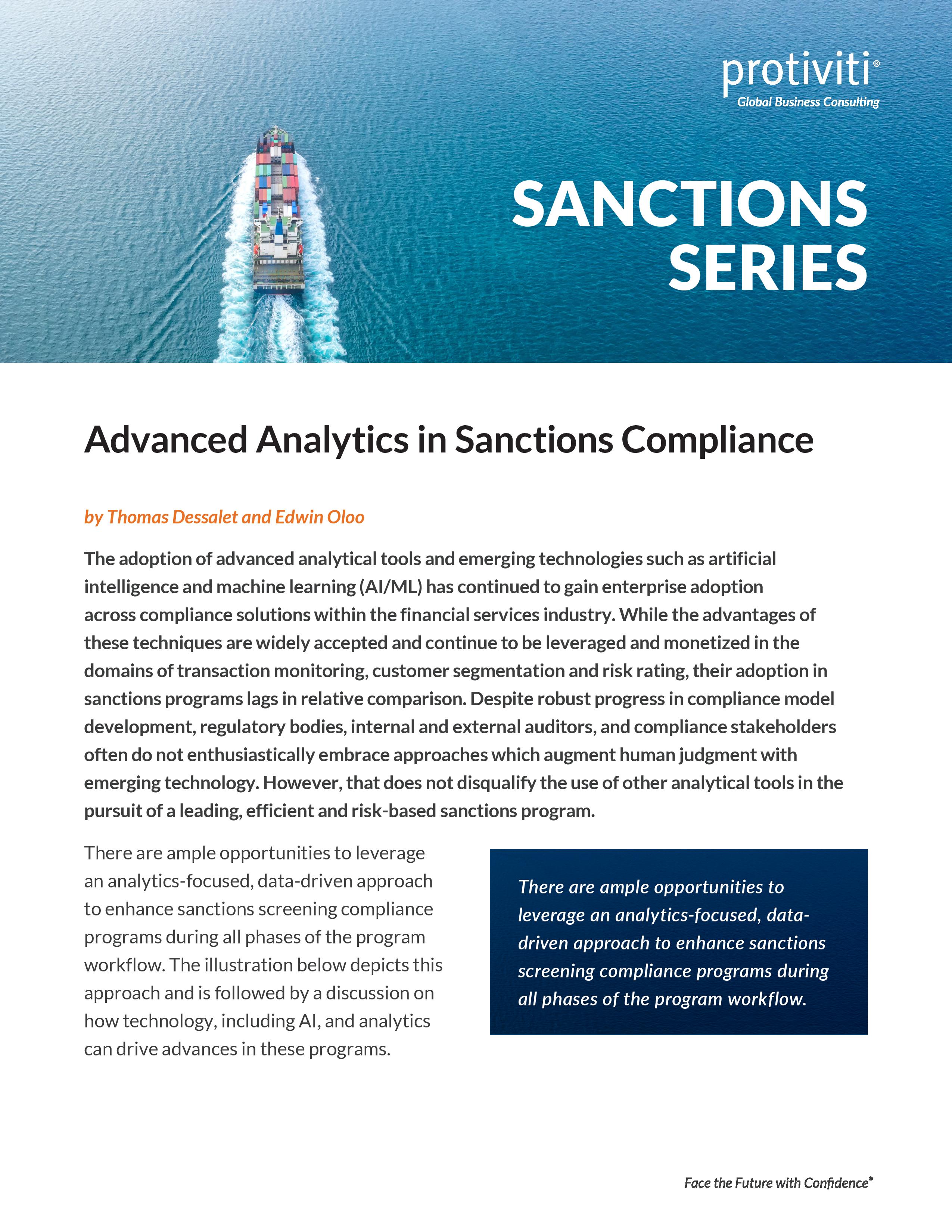 screenshot of the first page of Advanced Analytics in Sanctions Compliance