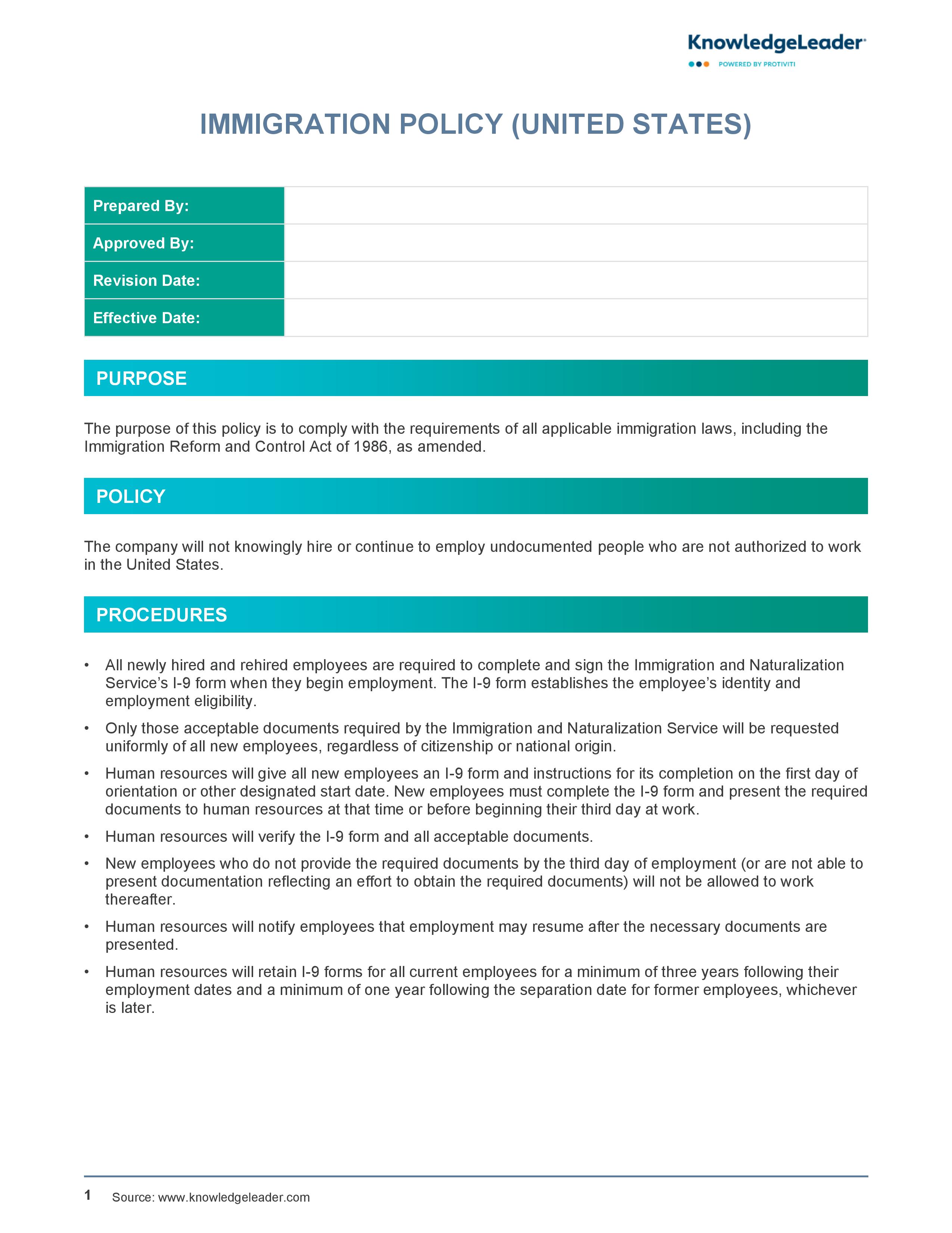 Screenshot of the first page of Immigration Policy (United States)