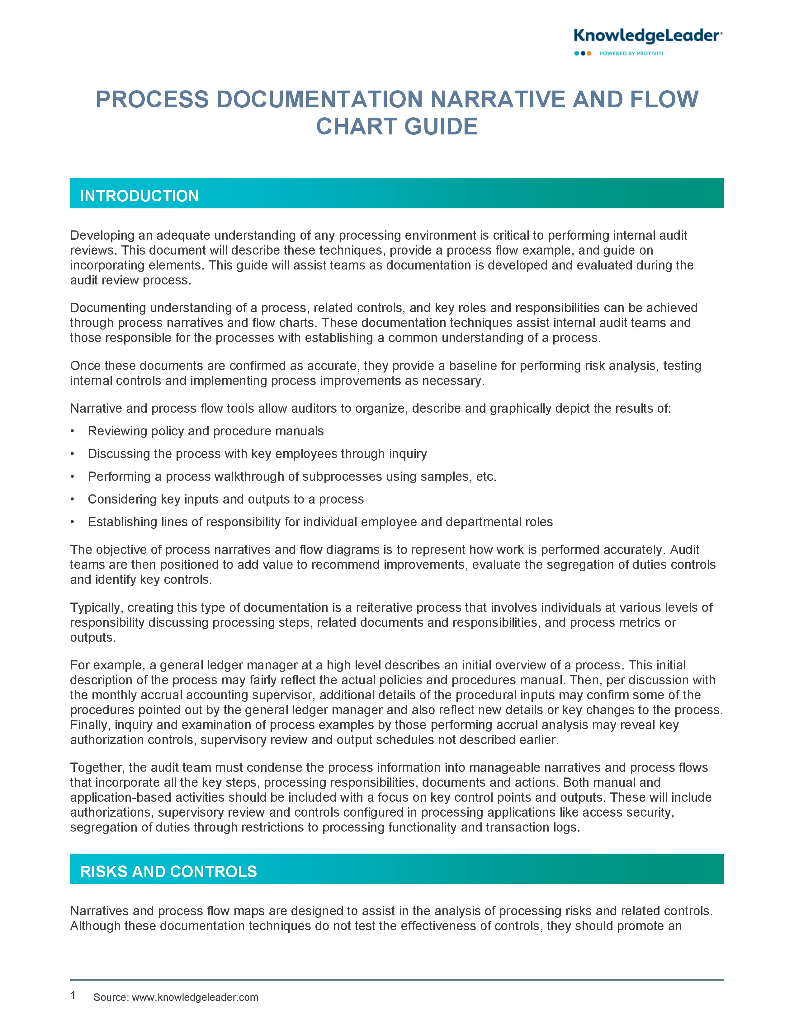 Screenshot of the first page of Process Documentation Narrative And Flow Chart Guide