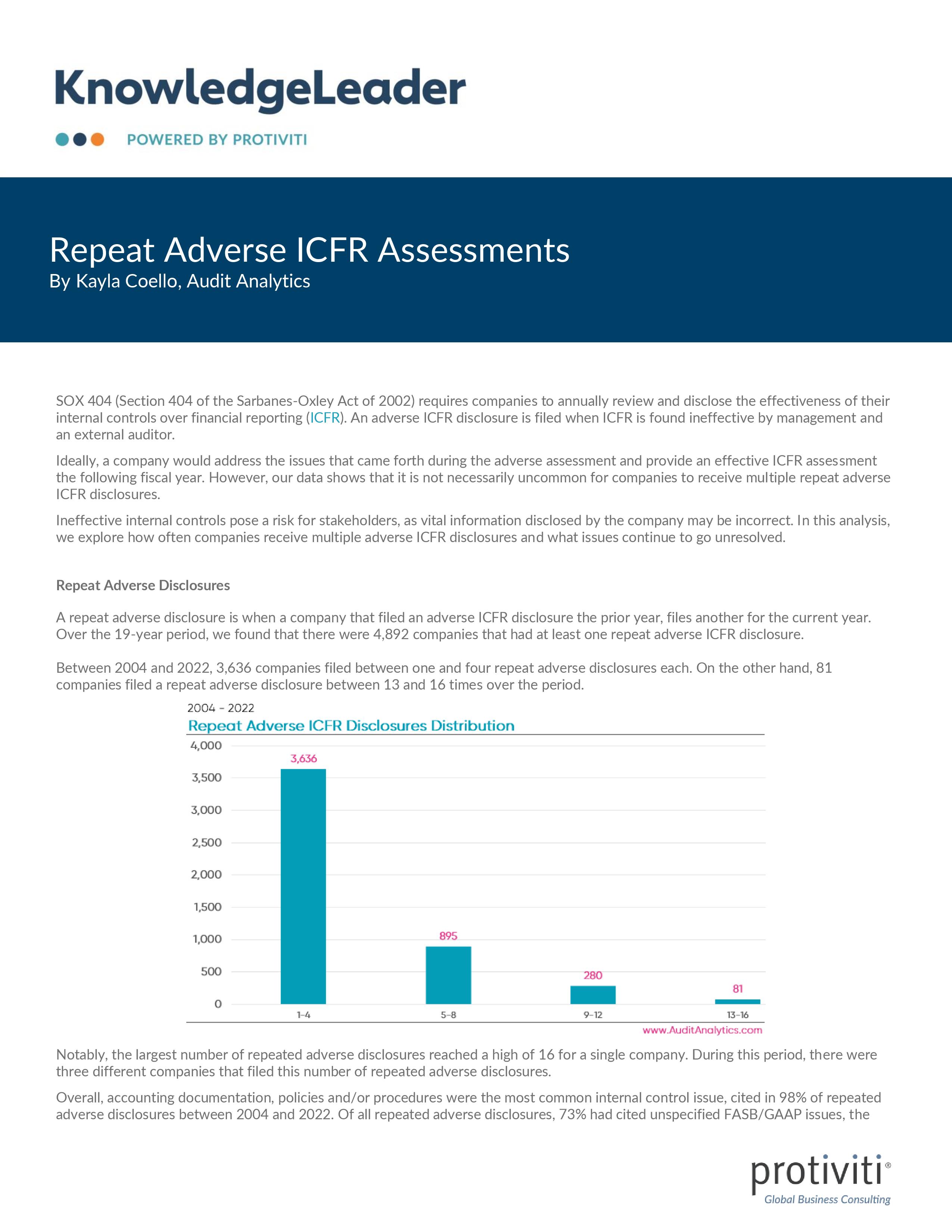 Screenshot of the first page of Repeat Adverse ICFR Assessments