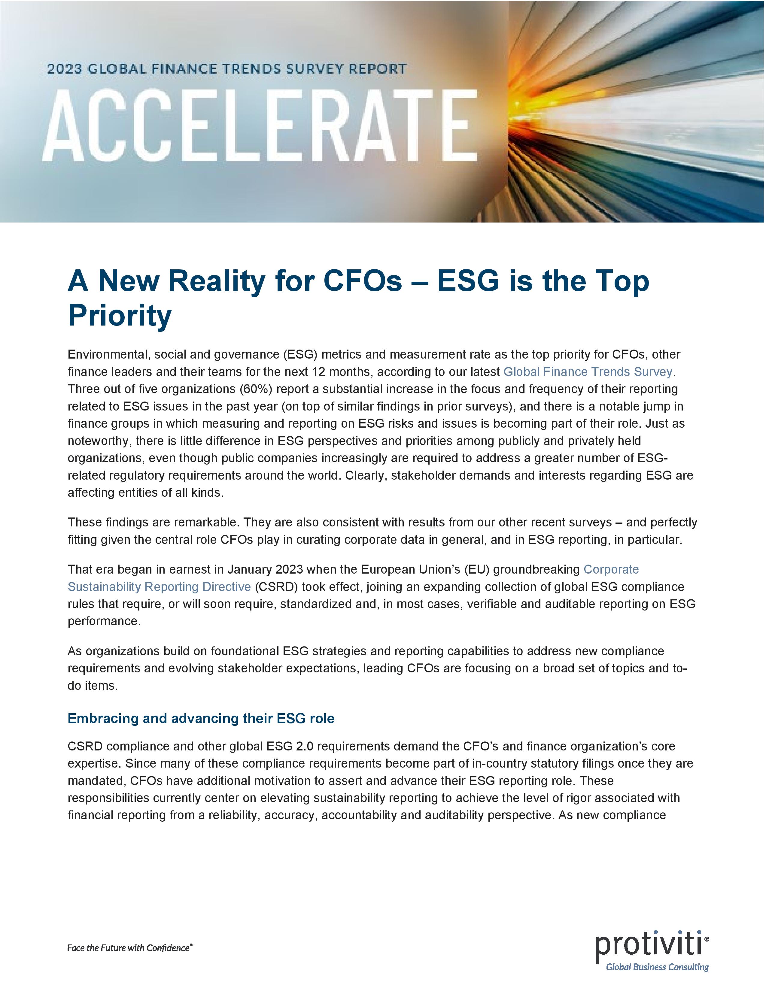 Screenshot of the page of A New Reality for CFOs – ESG Is the Top Priority