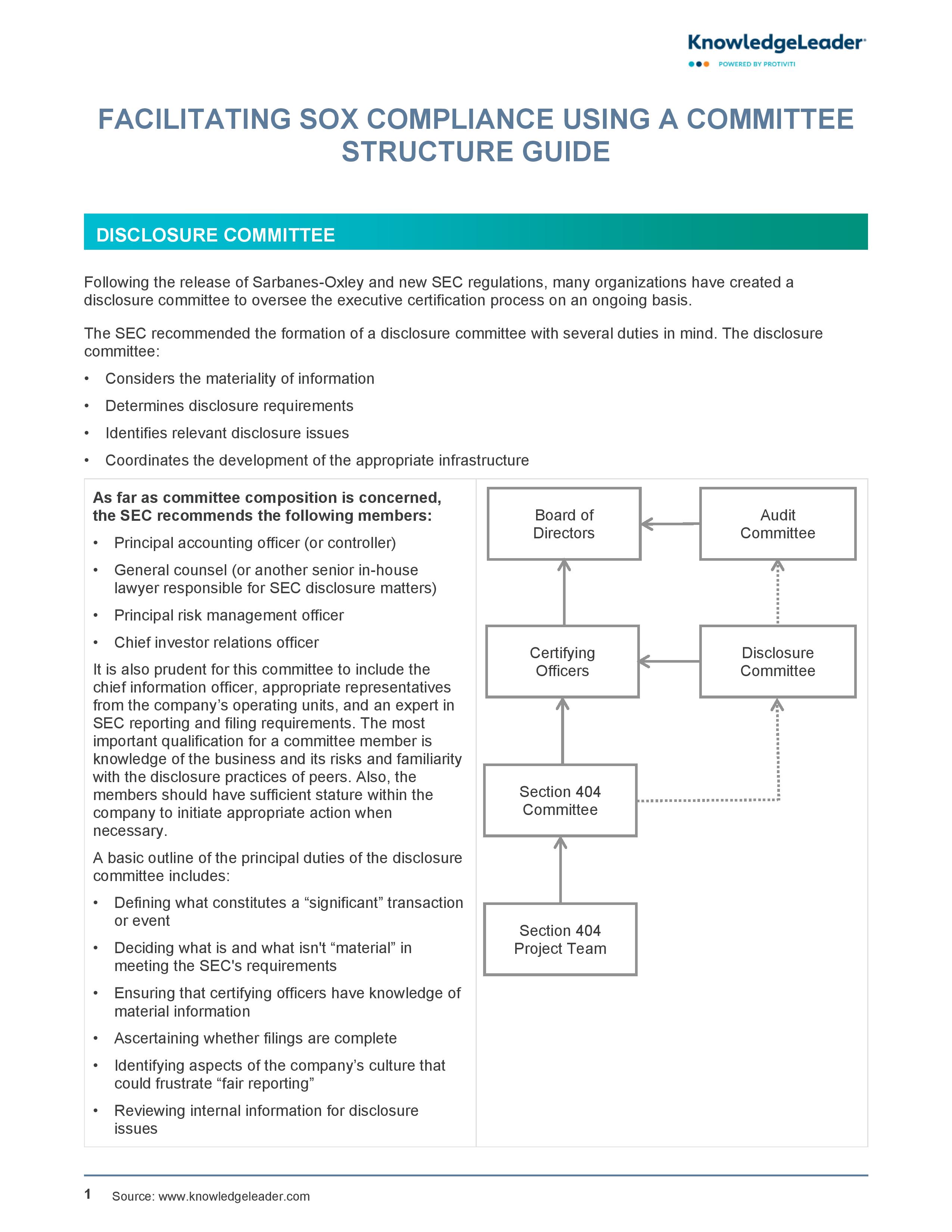 Screenshot of the first page of Facilitating SOX Compliance Using a Committee Structure Guide