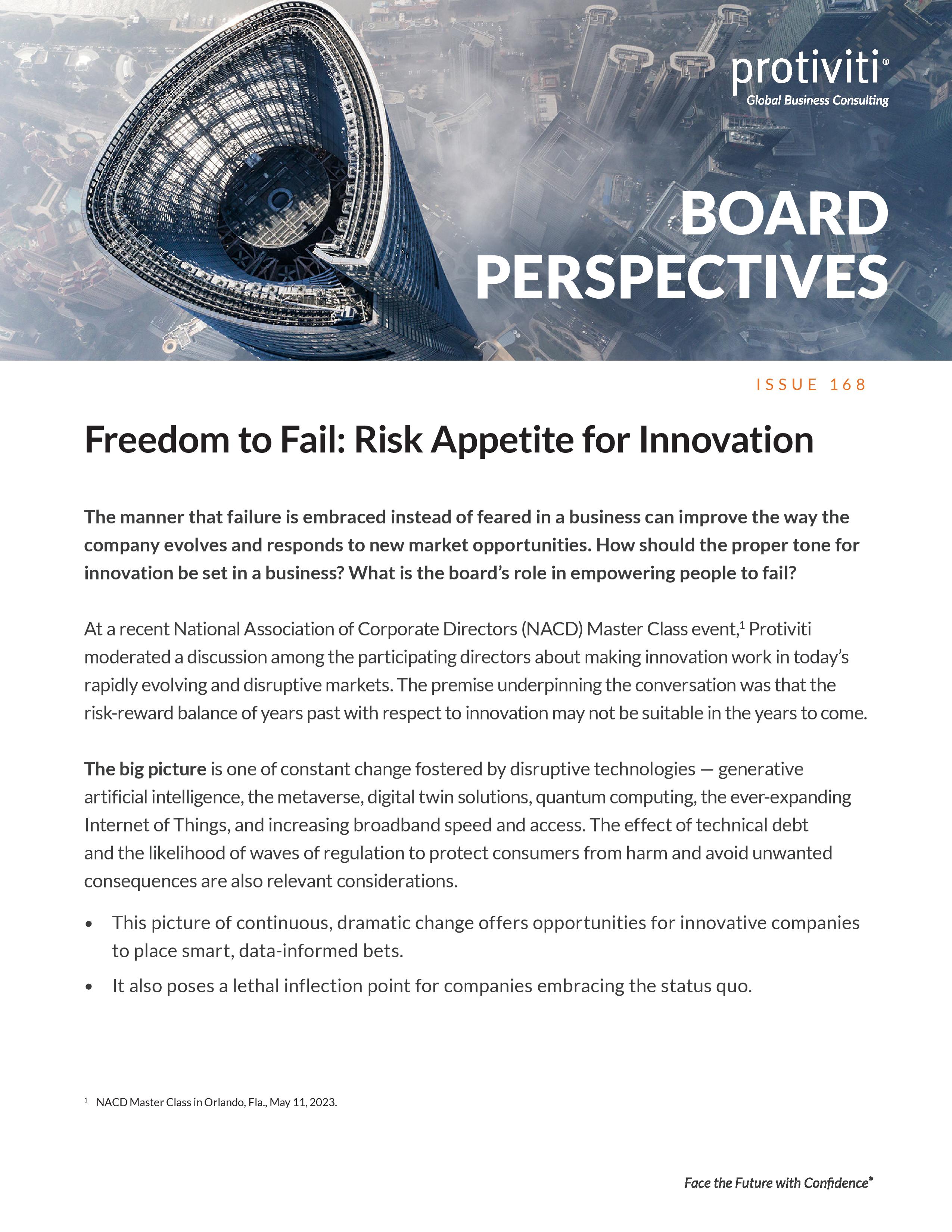 screenshot of the first page of Freedom to Fail Risk Appetite for Innovation