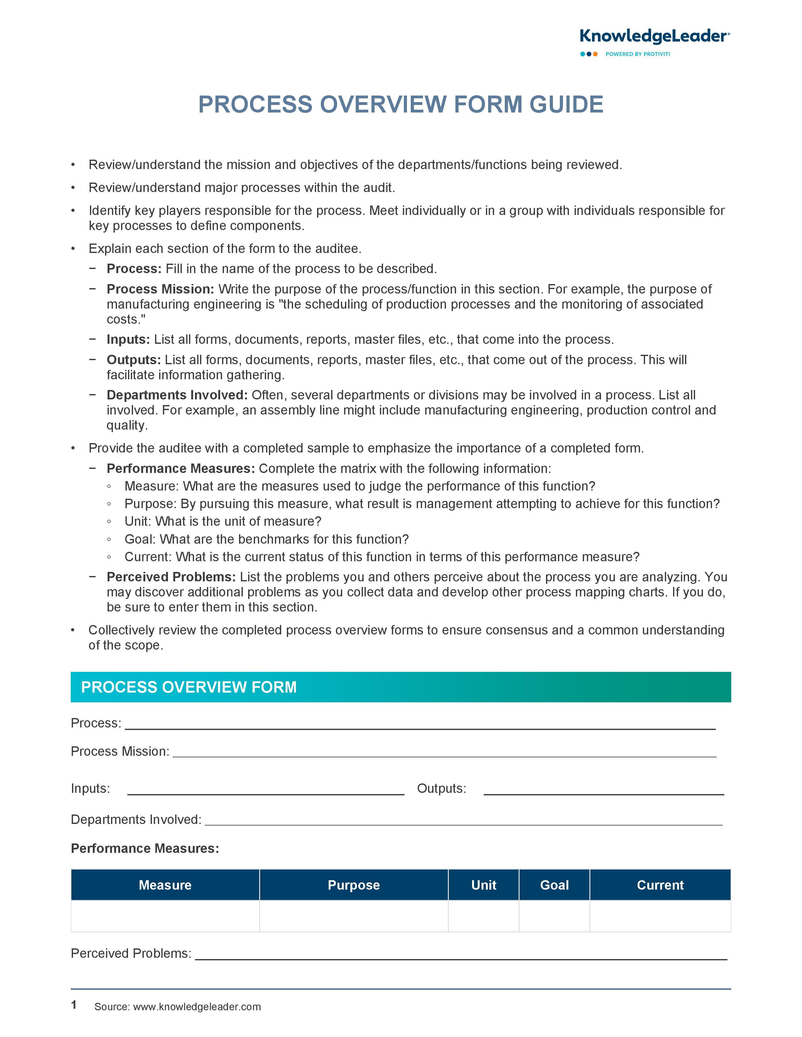 screenshot of the first page of Process Overview Form Guide