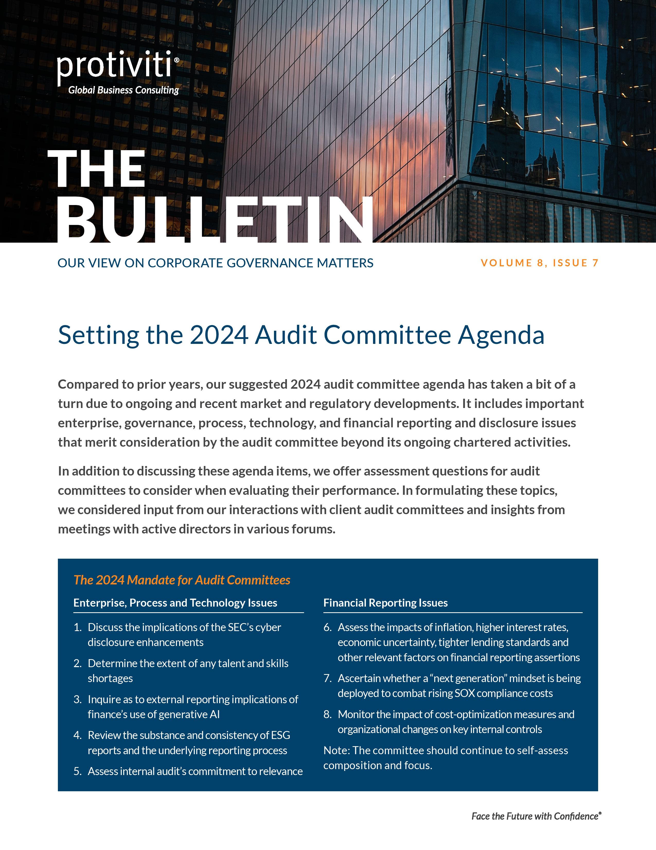 screenshot of the first page of Setting the 2024 Audit Committee Agenda