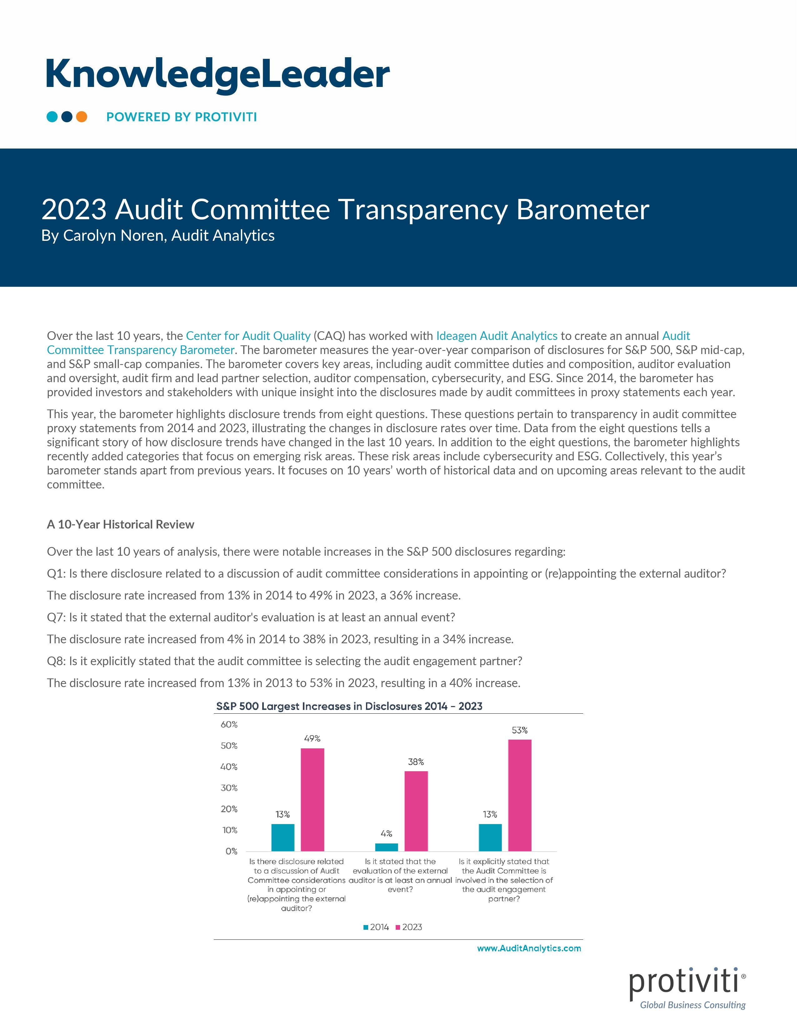 screenshot of the first page of 2023 Audit Committee Transparency Barometer