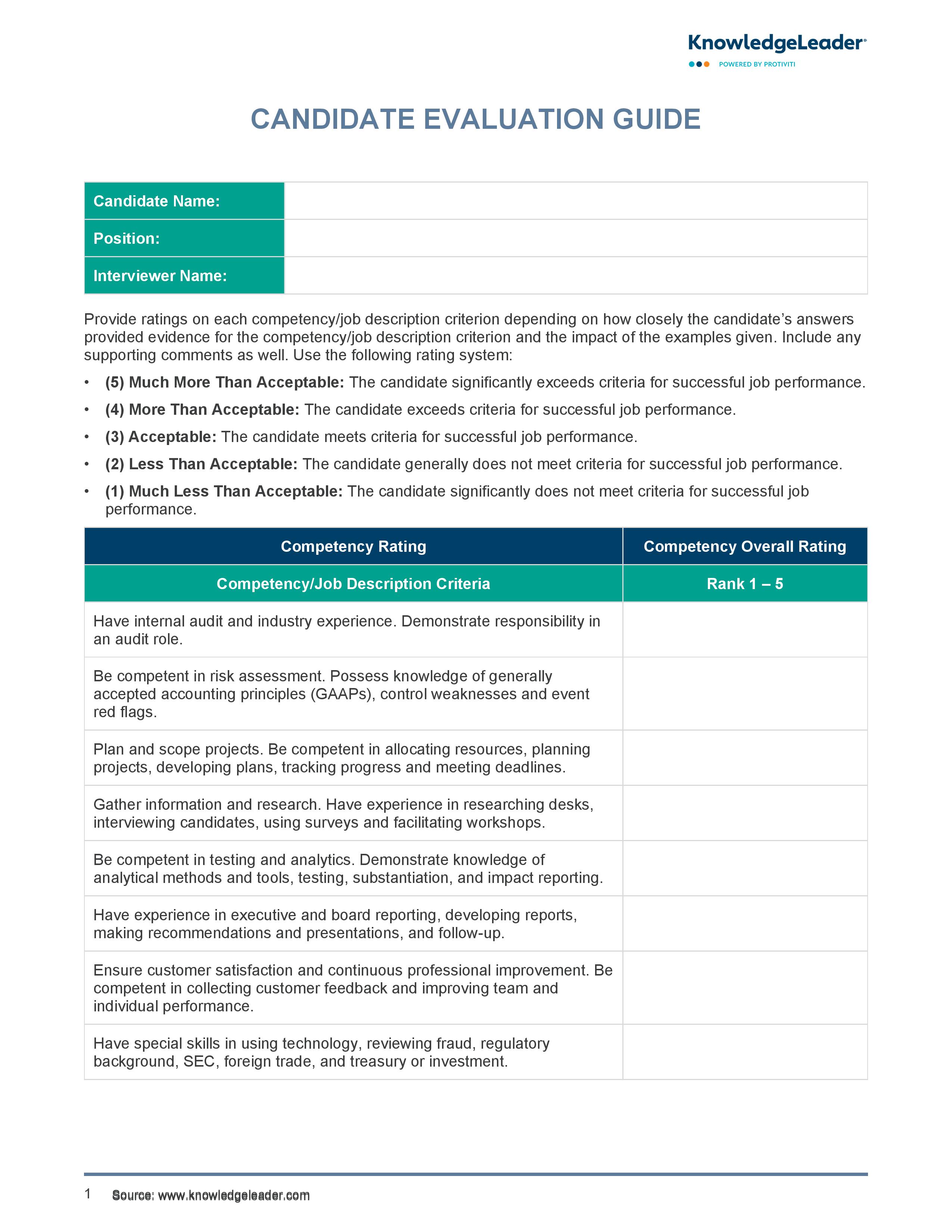 screenshot of the first page of Candidate Evaluation Guide