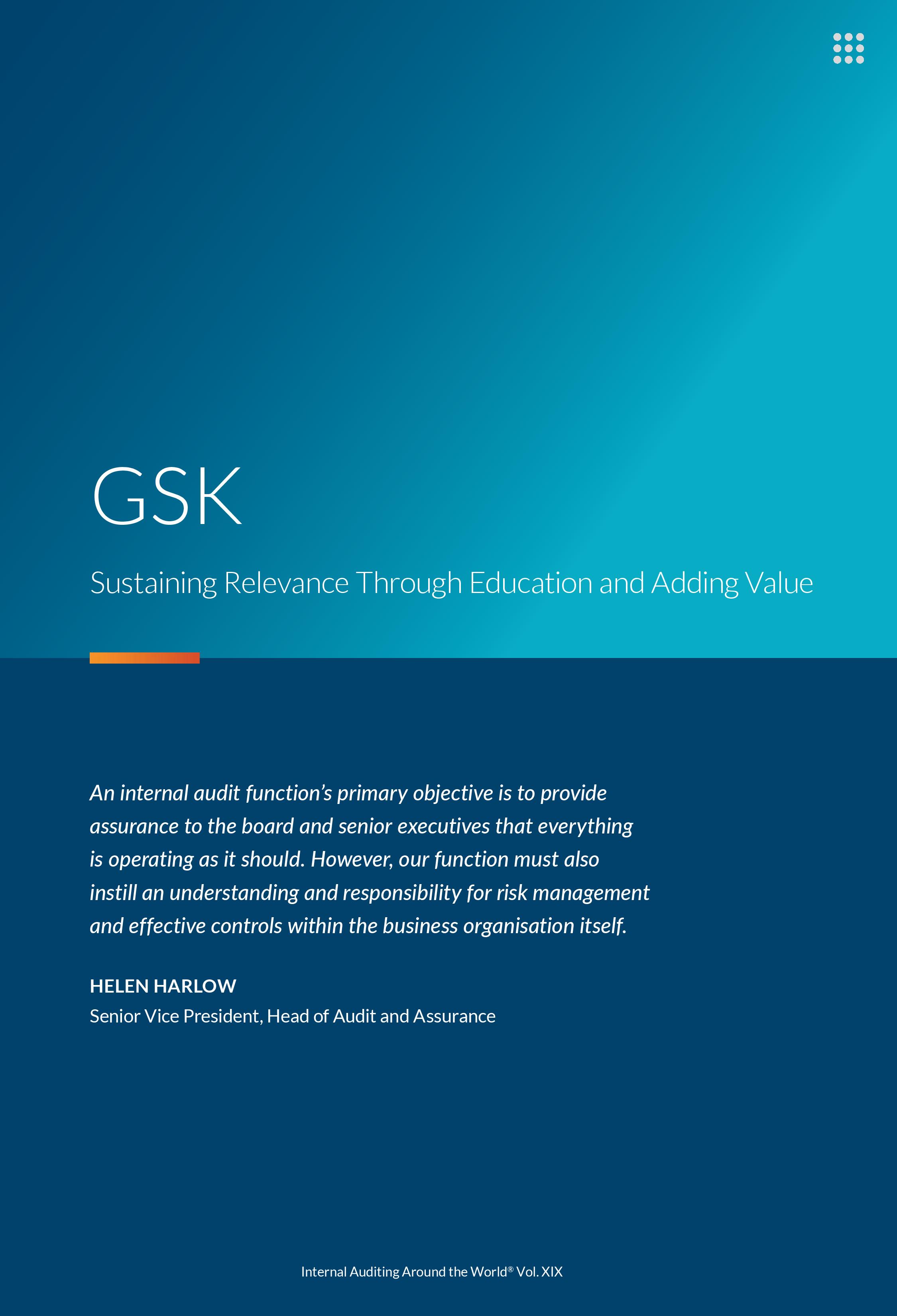 screenshot of the first page of GSK Sustaining Relevance Through Education and Adding Value