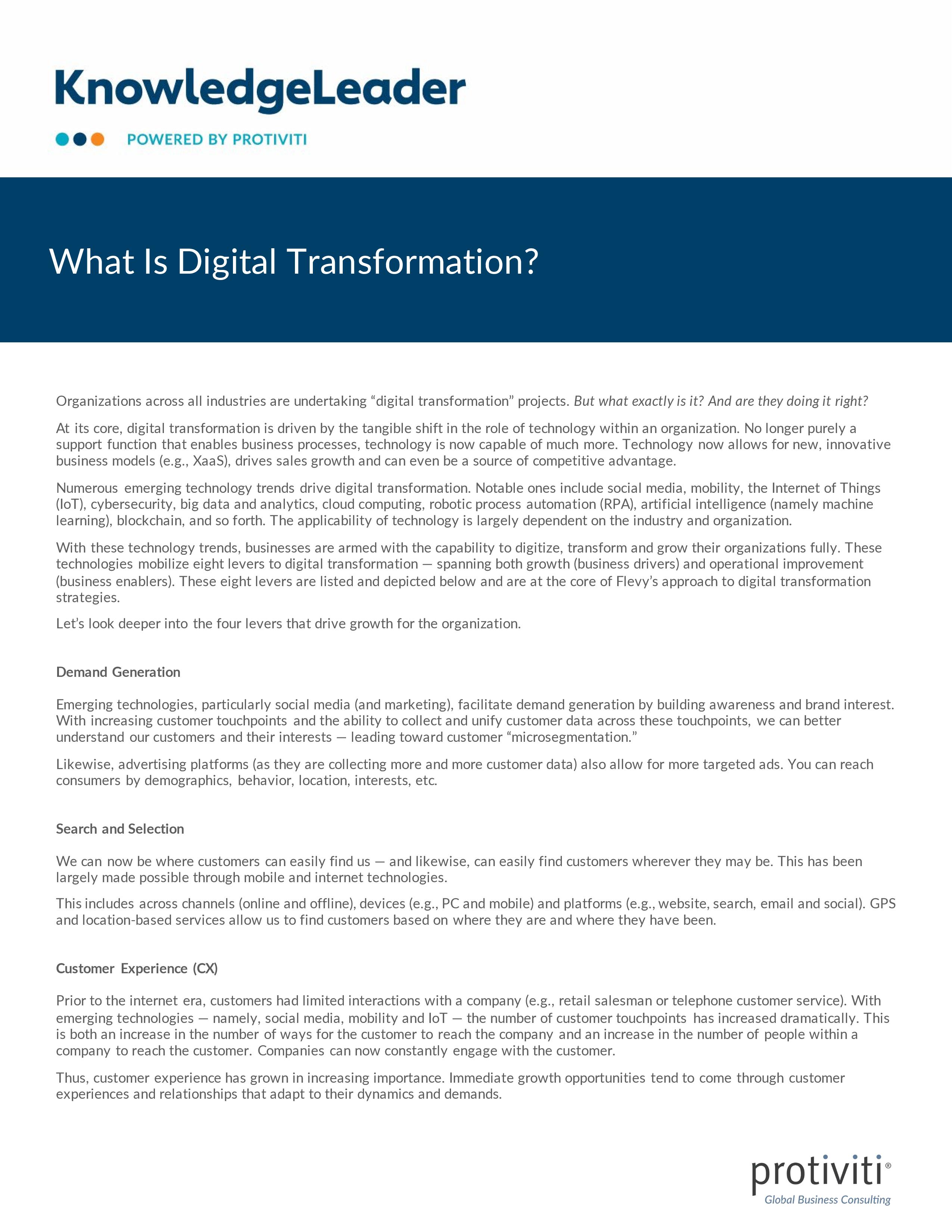 screenshot of the first page of What Is Digital Transformation