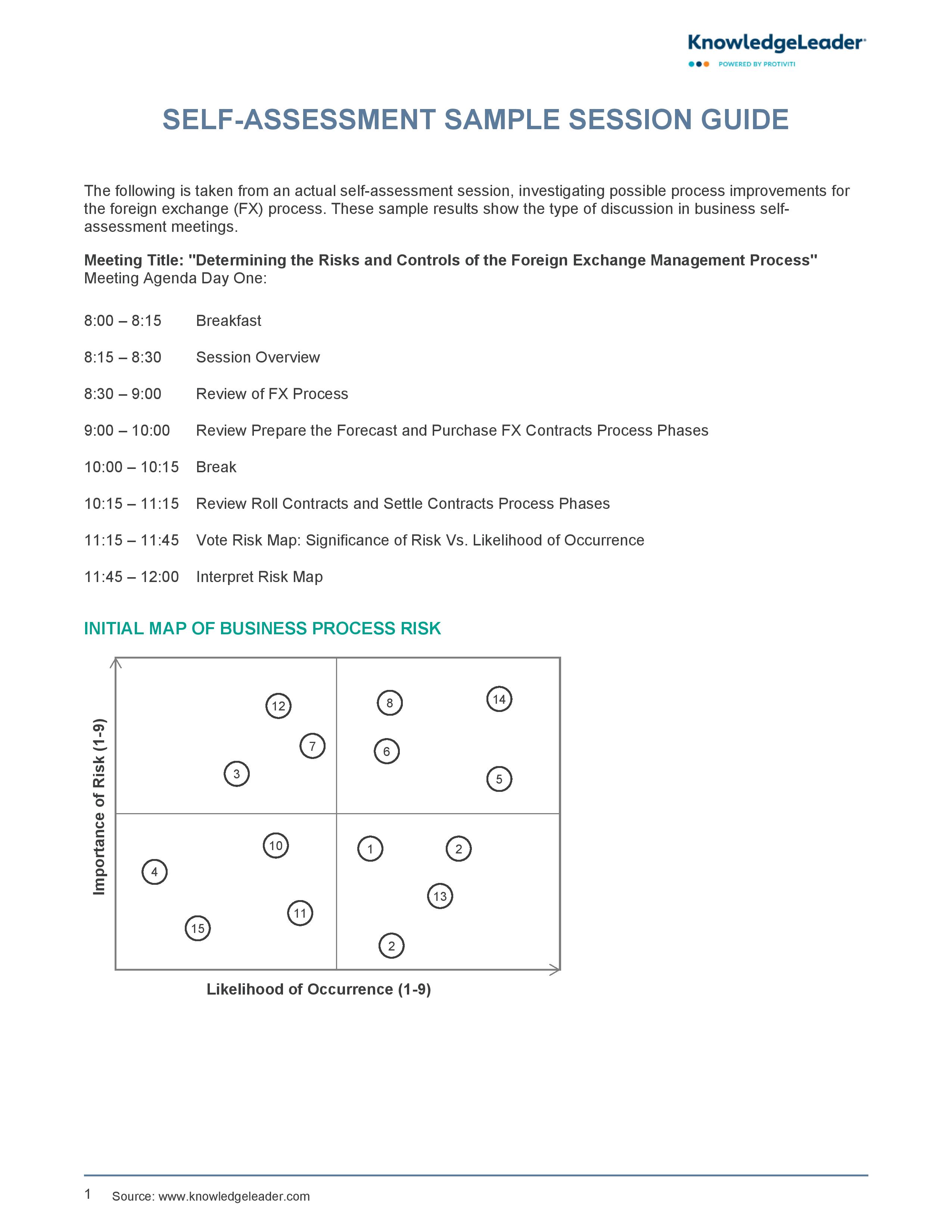 Screenshot of the first page of Self Assessment Sample Session Guide.