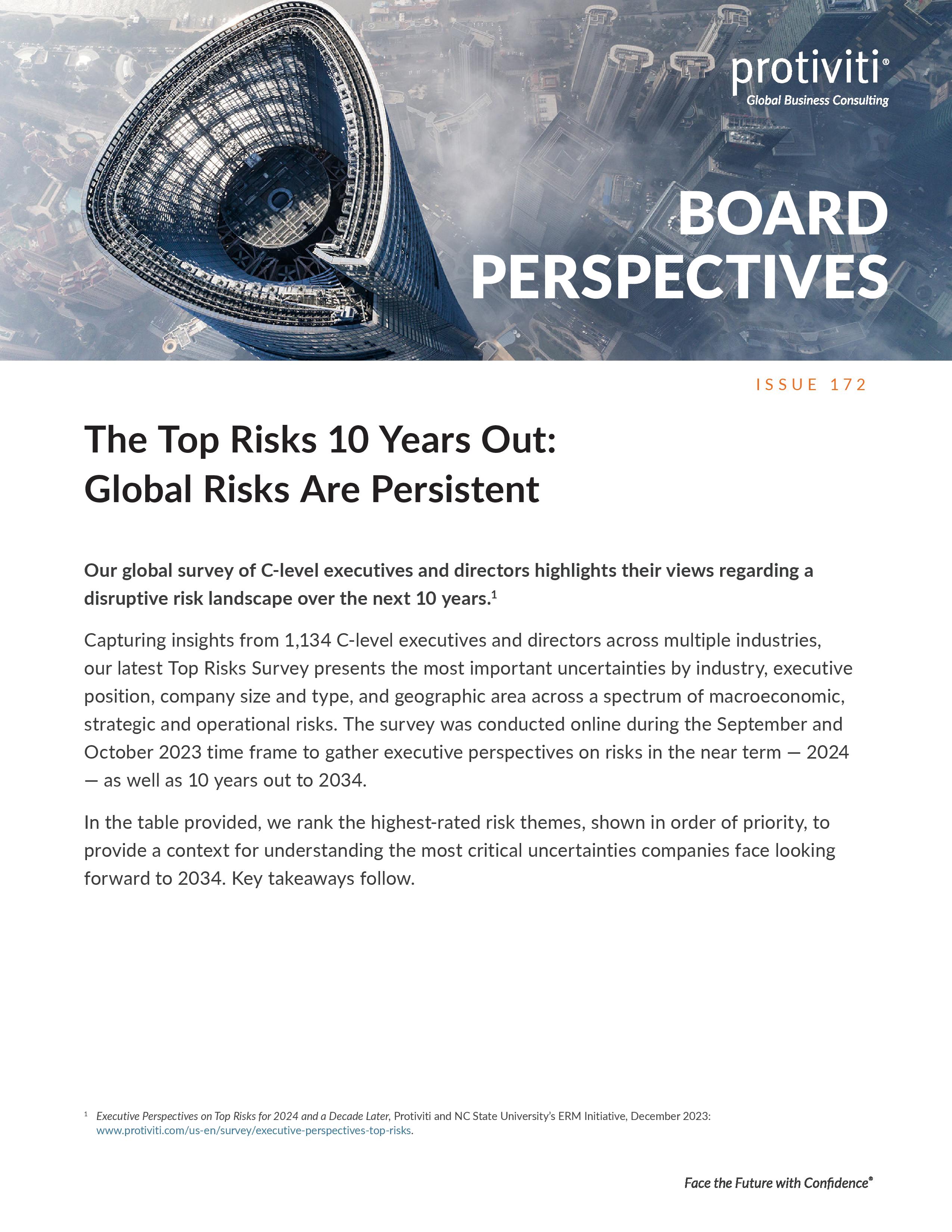 screenshot of the first page of The Top Risks 10 Years Out Global Risks Are Persistent