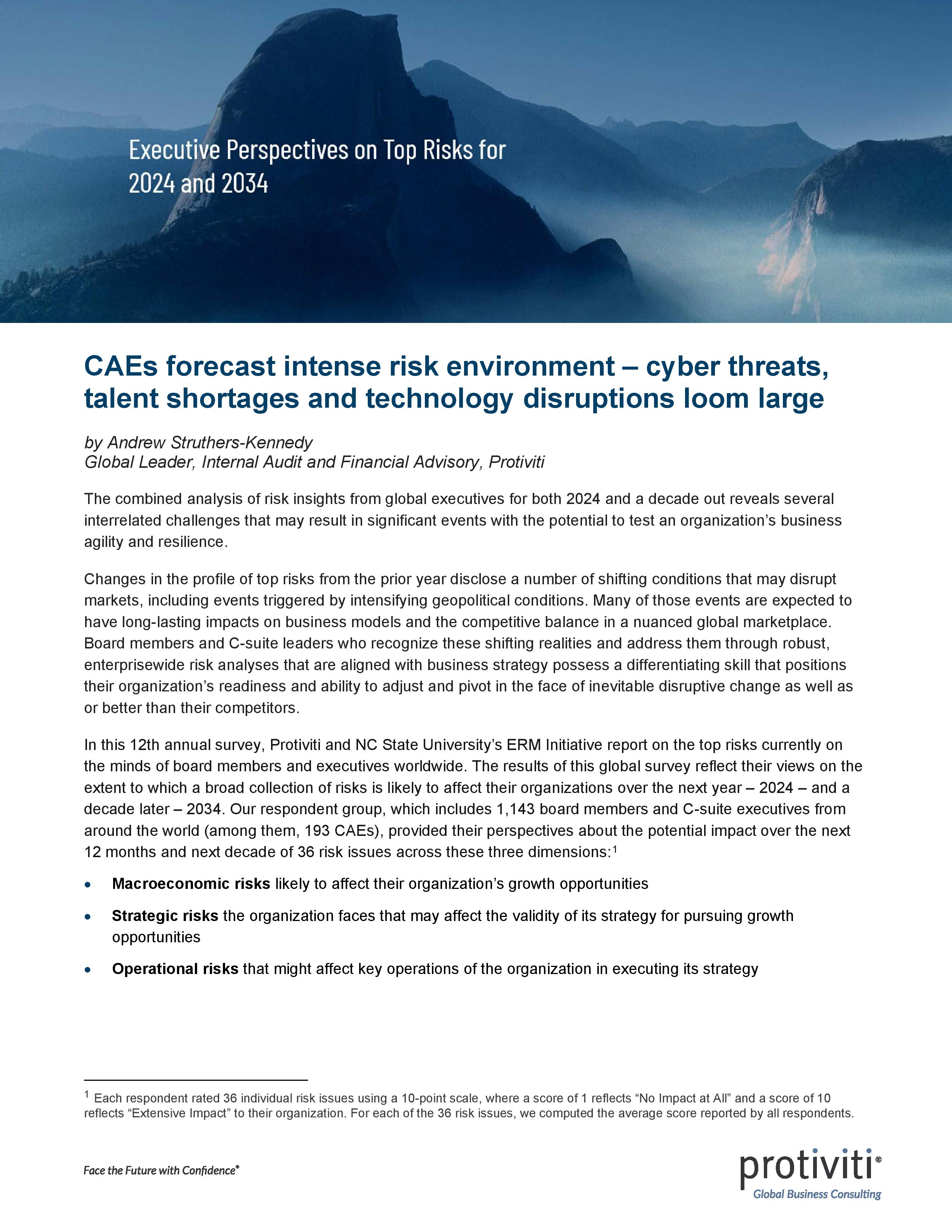 screenshot of the first page of Executive Perspectives on Top Risks for 2024 and 2034 Chief Audit Executives