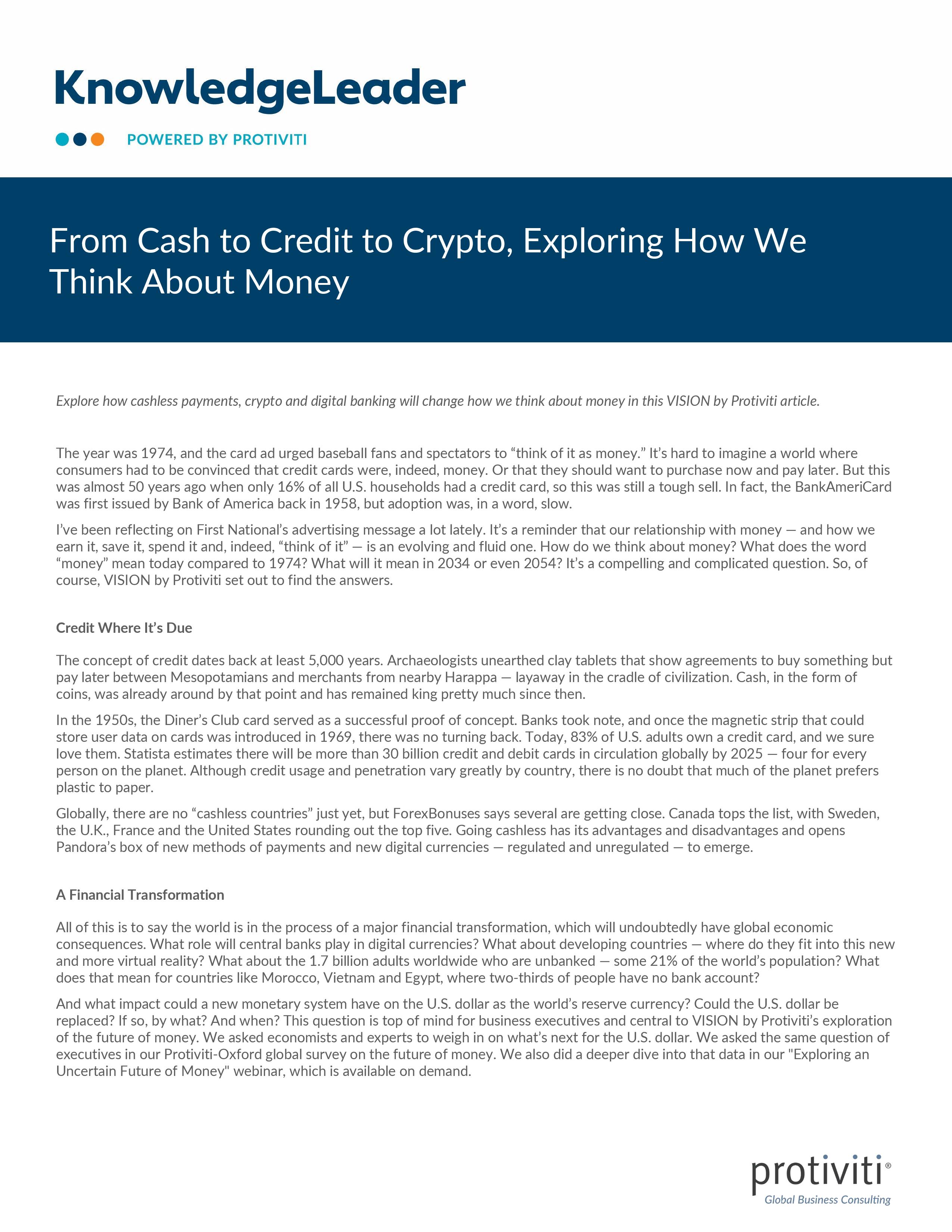 screenshot of the first page of From Cash to Credit to Crypto, Exploring How We Think About Money