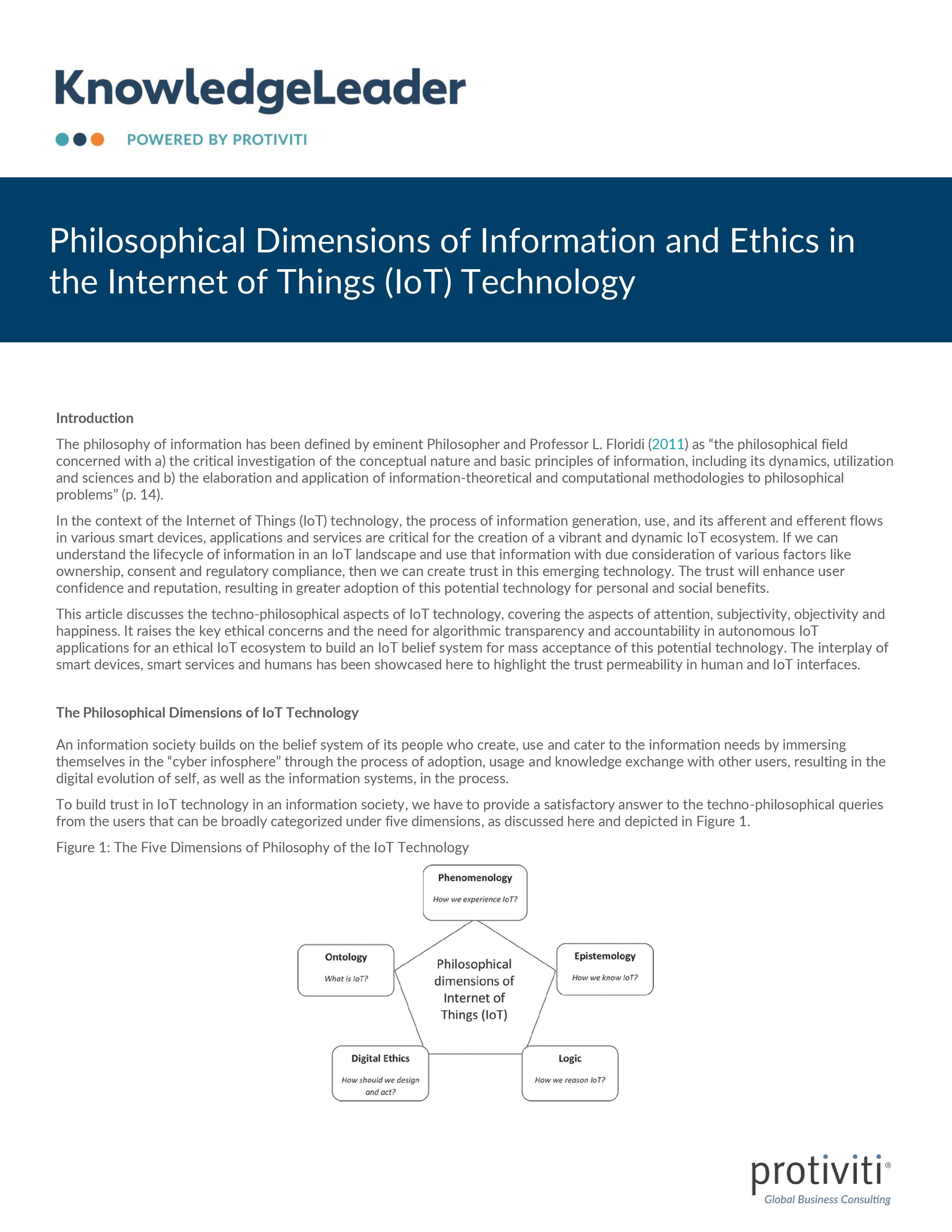 Screenshot of the first page of Philosophical Dimensions of Information and Ethics in the Internet of Things (IoT) Technology