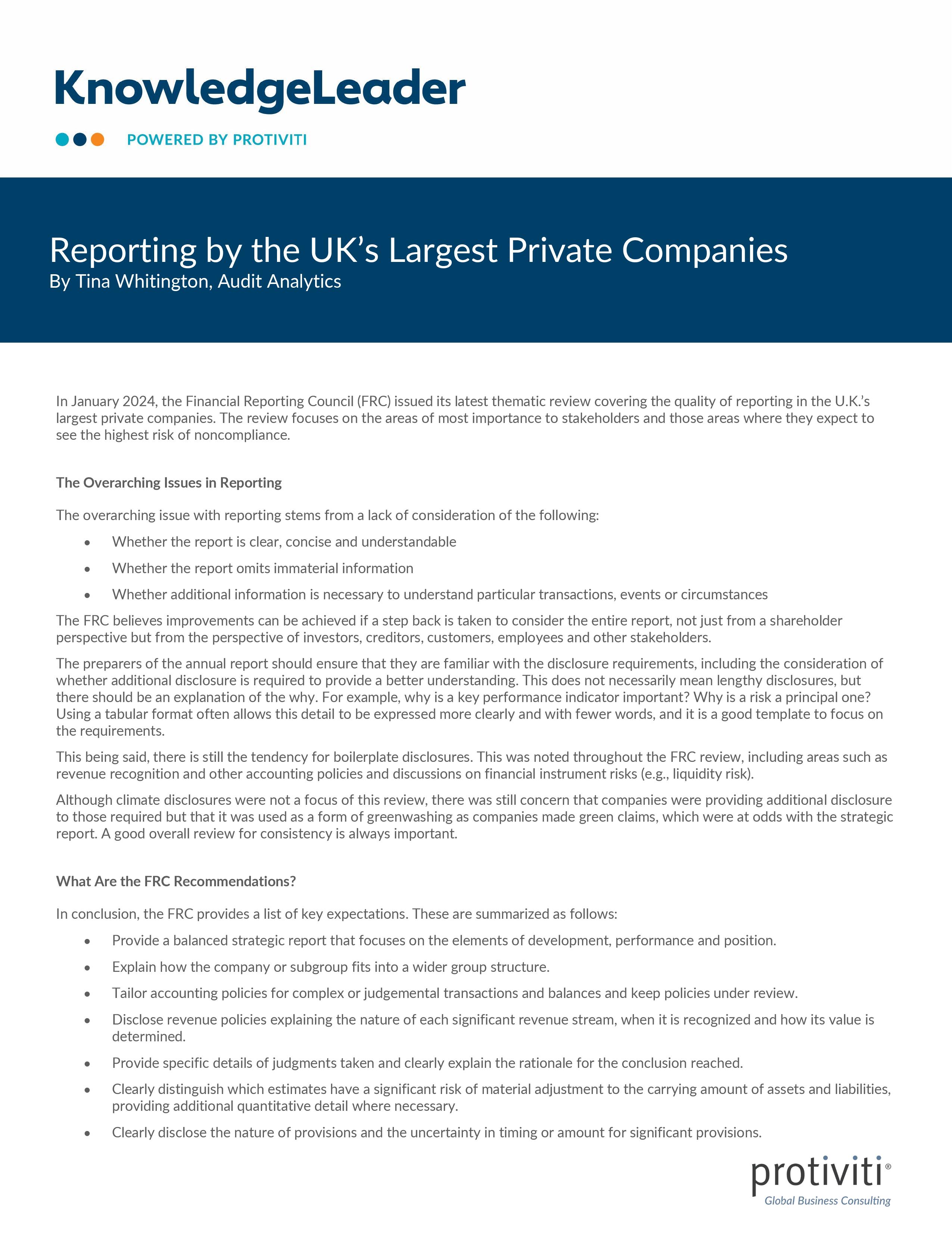 screenshot of the first page of Reporting by the UK’s Largest Private Companies