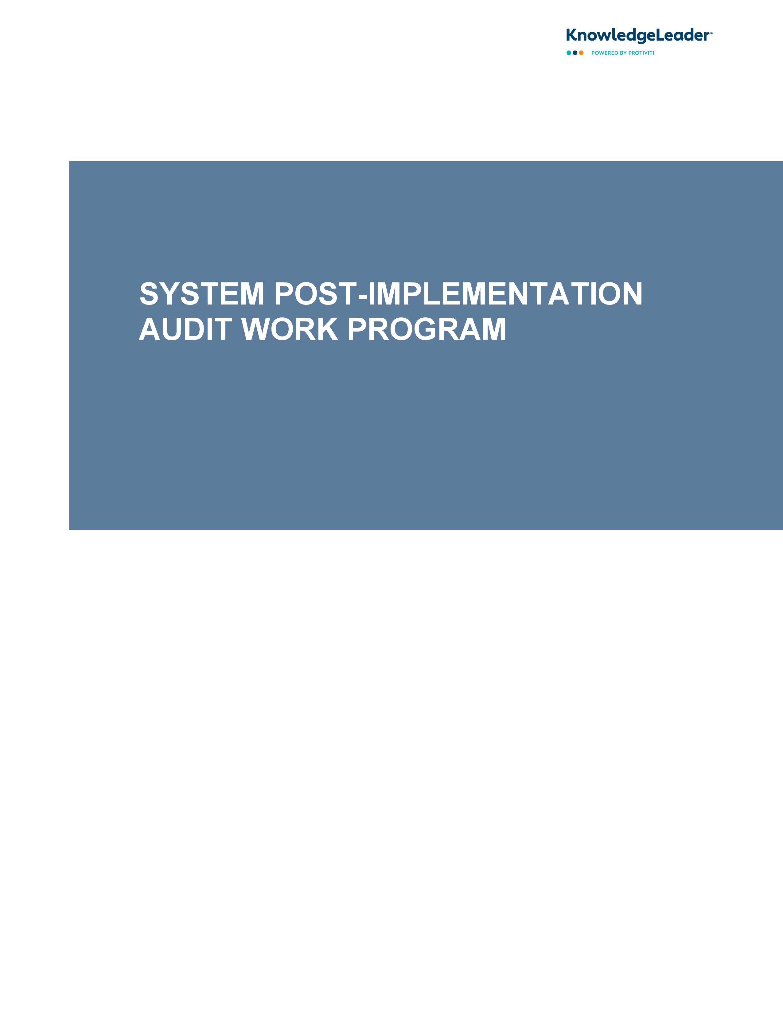 screenshot of the first page of System Post-implementation Audit Work Program
