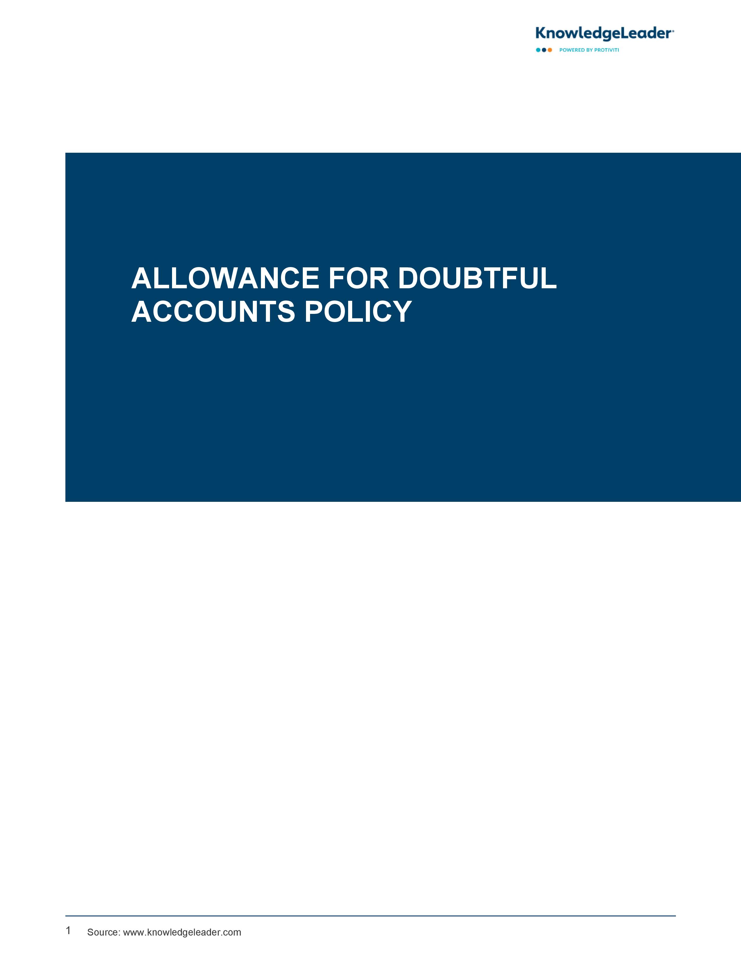 screenshot of the first page of Allowance for Doubtful Accounts Policy