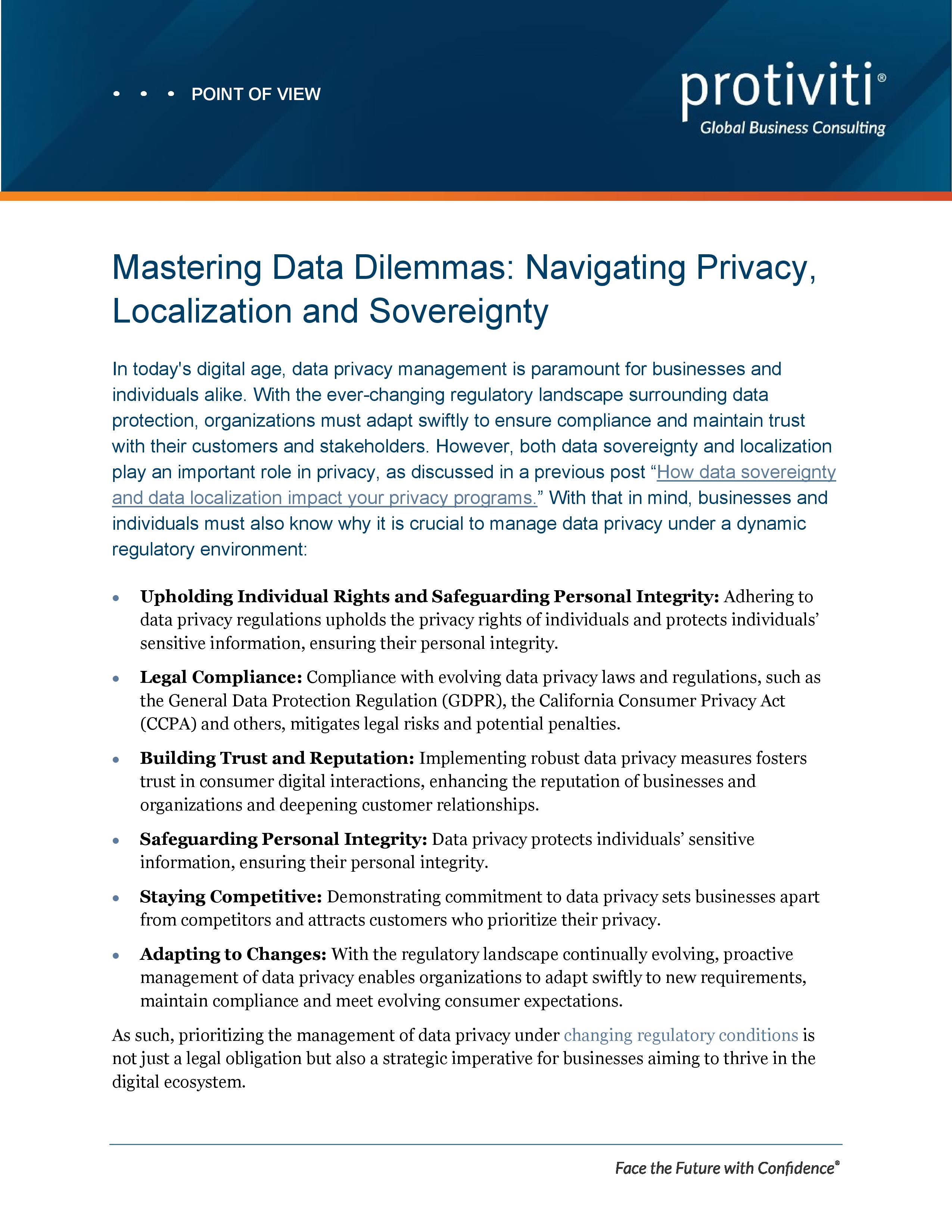 Screenshot of the first page of Mastering Data Dilemmas Navigating Privacy, Localization and Sovereignty