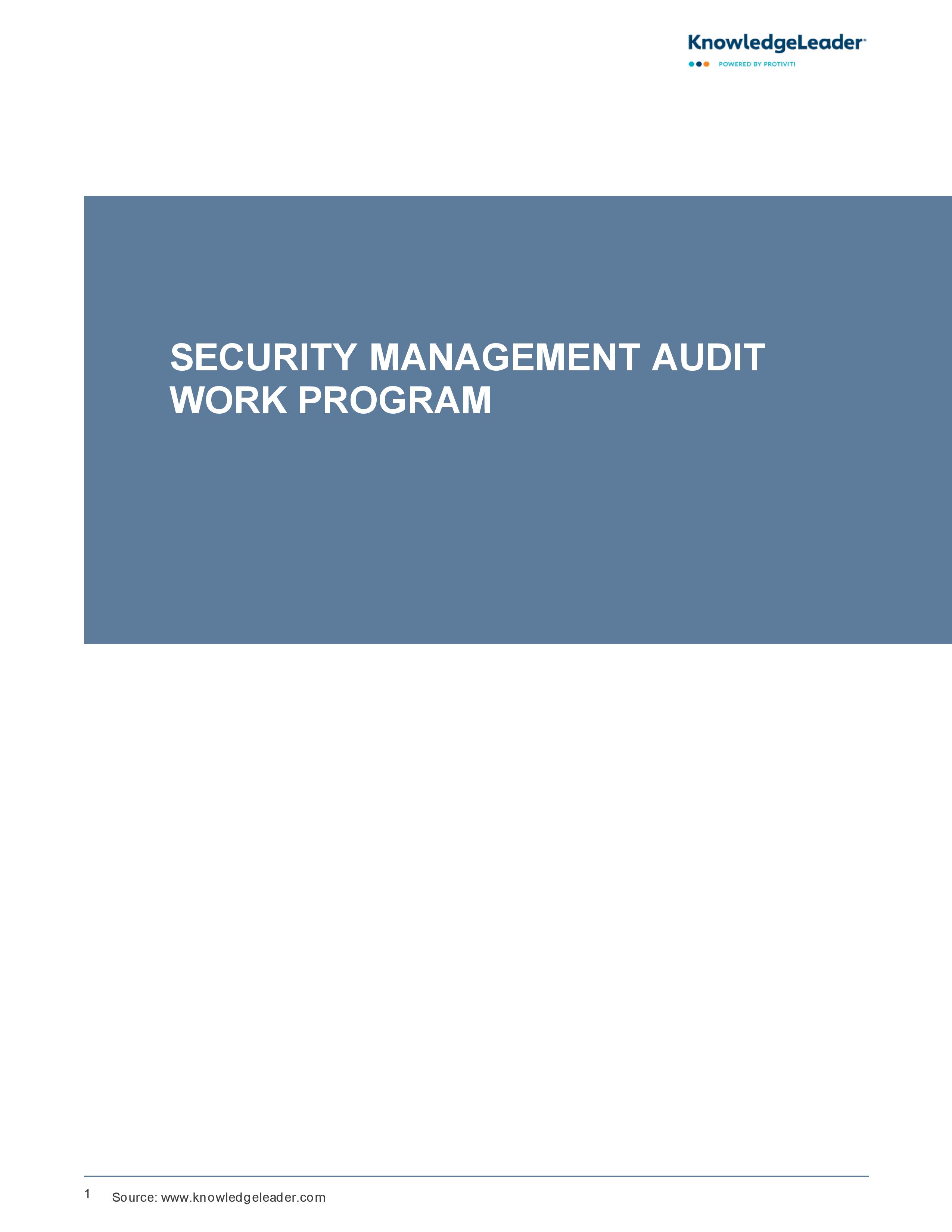 Screenshot of the first page of Security Management Audit Work Program