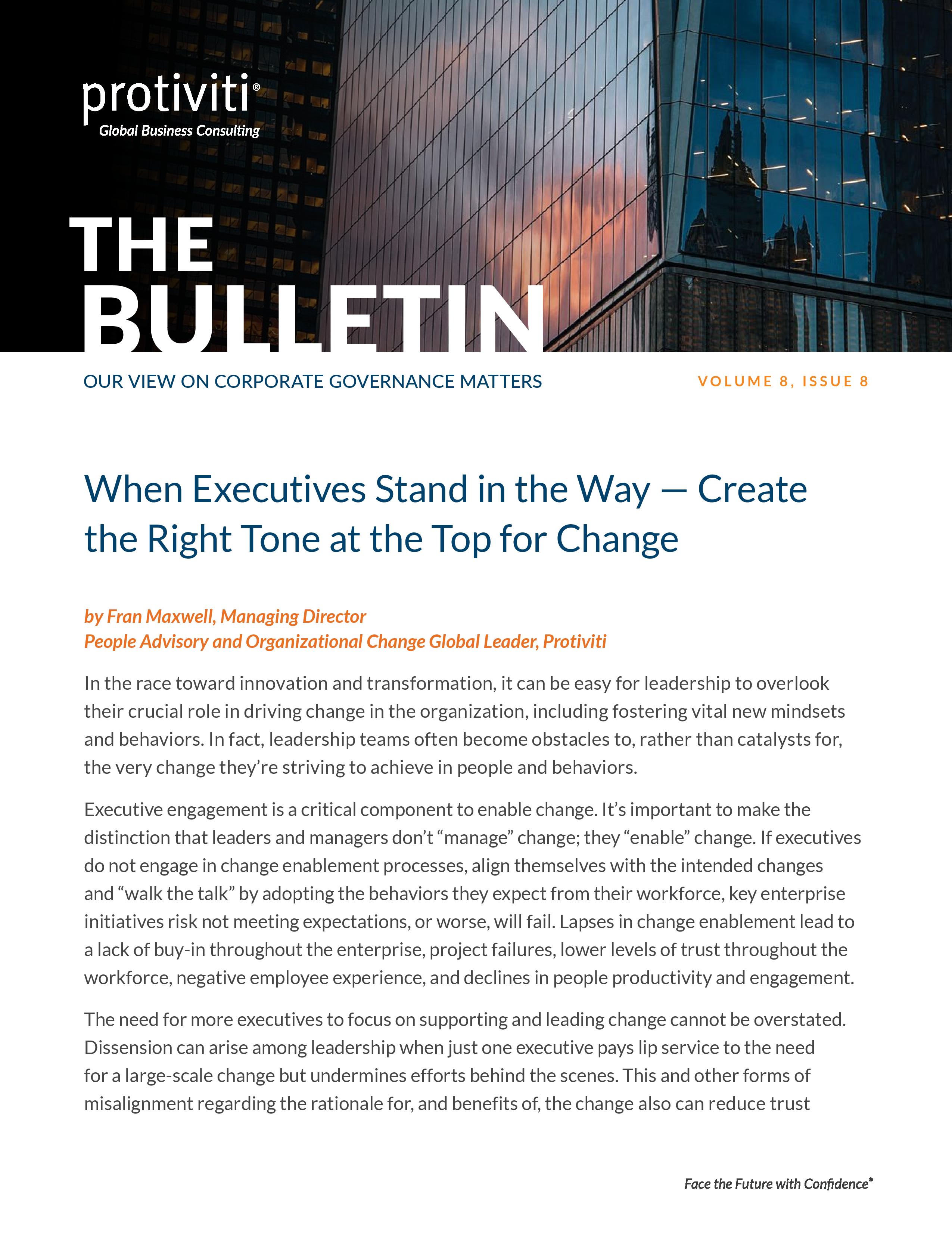 Screenshot of the first page of When Executives Stand in the Way — Create the Right Tone at the Top for Change