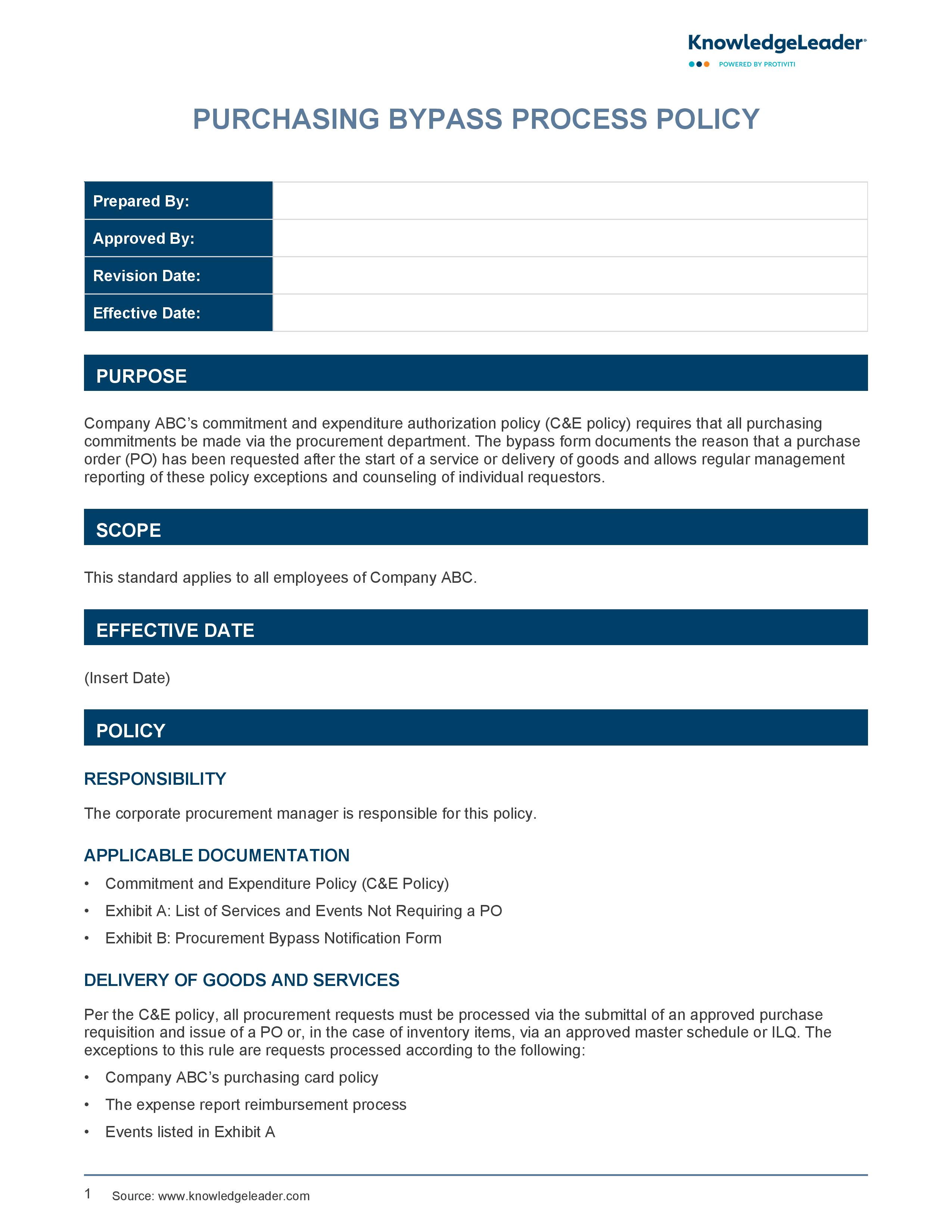 screenshot of the first page of Purchasing Bypass Process Policy