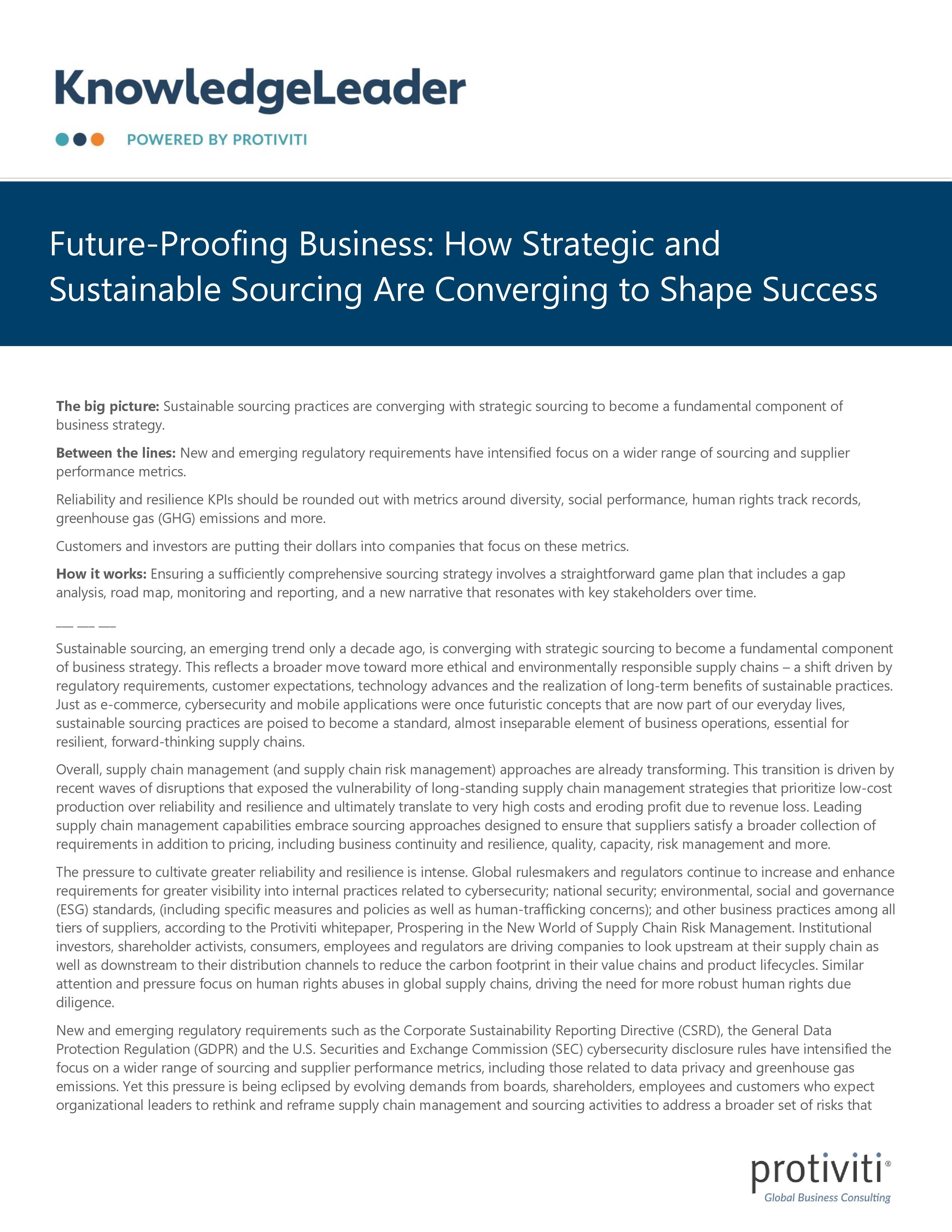 screenshot of the first page of Future-Proofing Business How Strategic and Sustainable Sourcing Are Converging to Shape Success