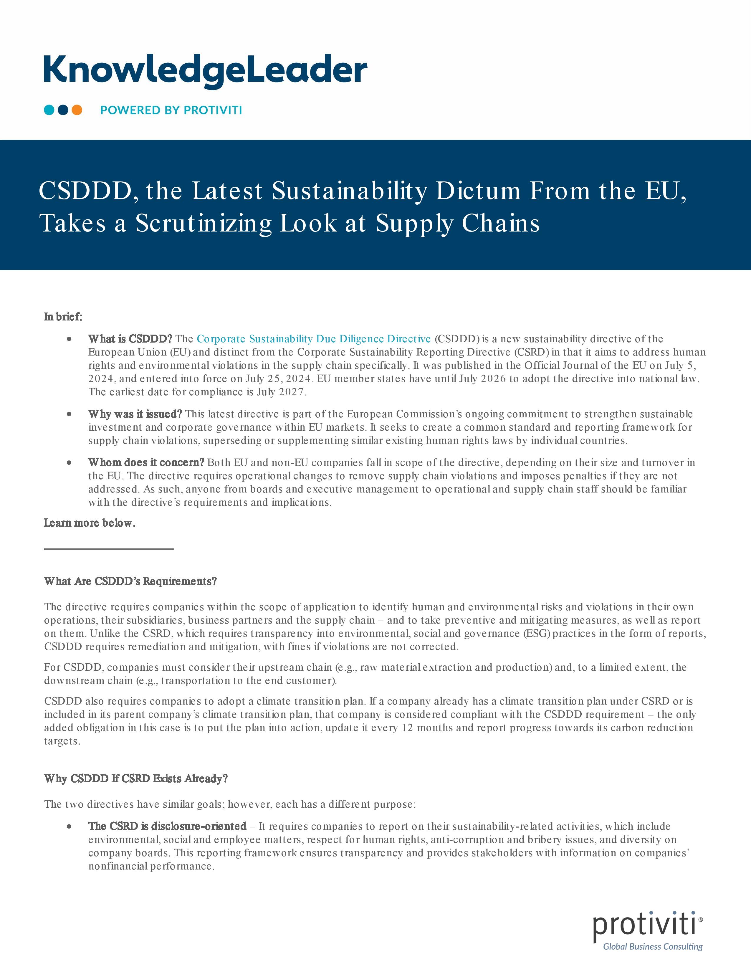 screenshot of the first page of CSDDD, the Latest Sustainability Dictum From the EU, Takes a Scrutinizing Look at Supply Chains