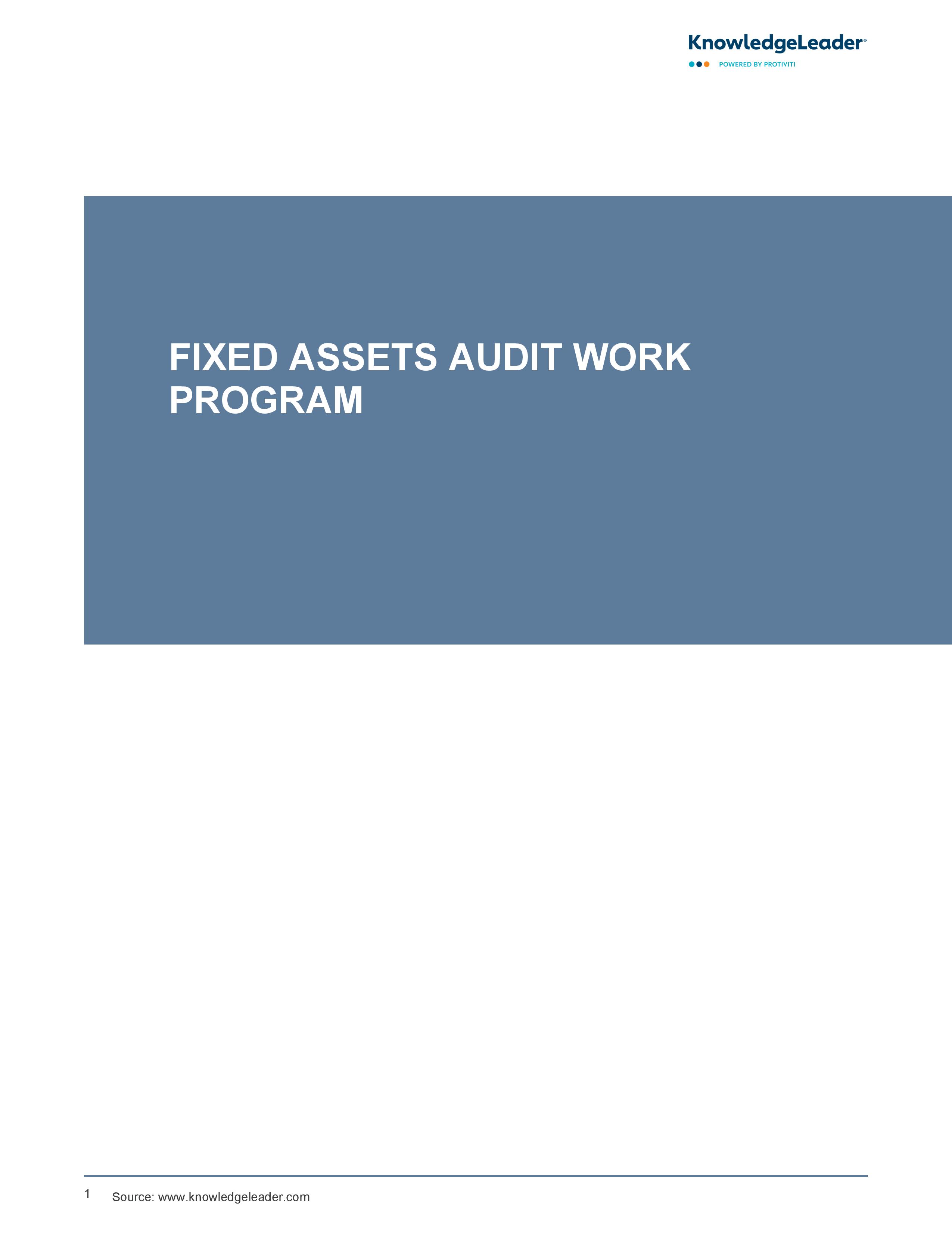 screenshot of the first page of Fixed Assets Audit Work Program