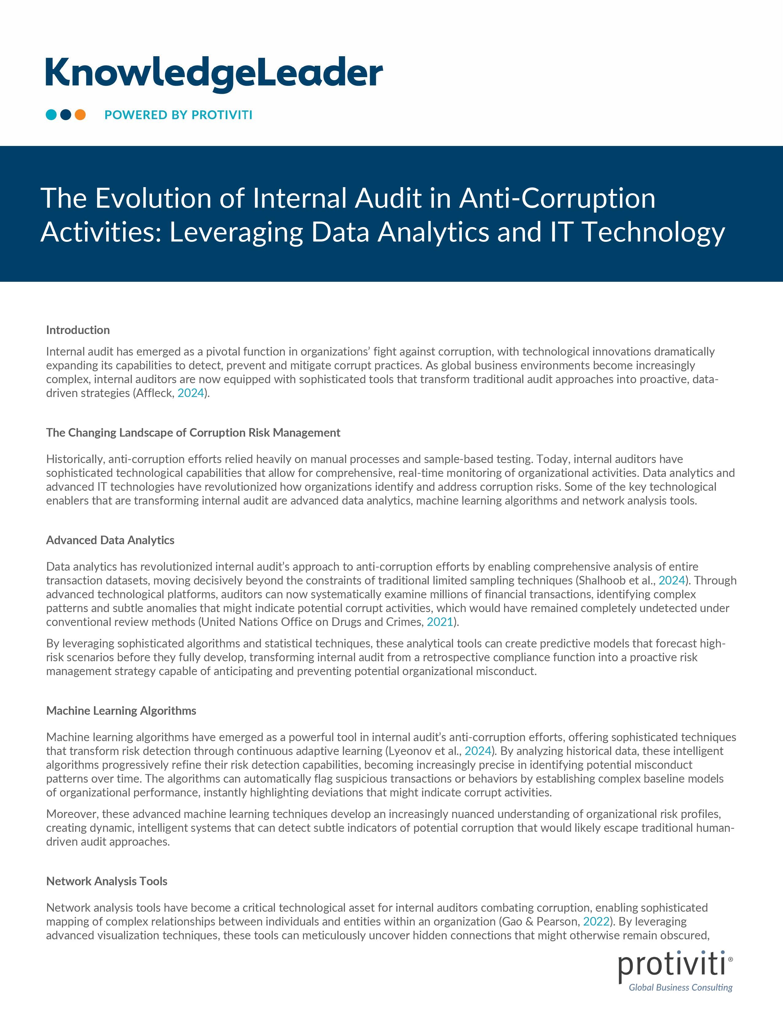 screenshot of the first page of The Evolution of Internal Audit in Anti-Corruption Activities: Leveraging Data Analytics and IT Technology