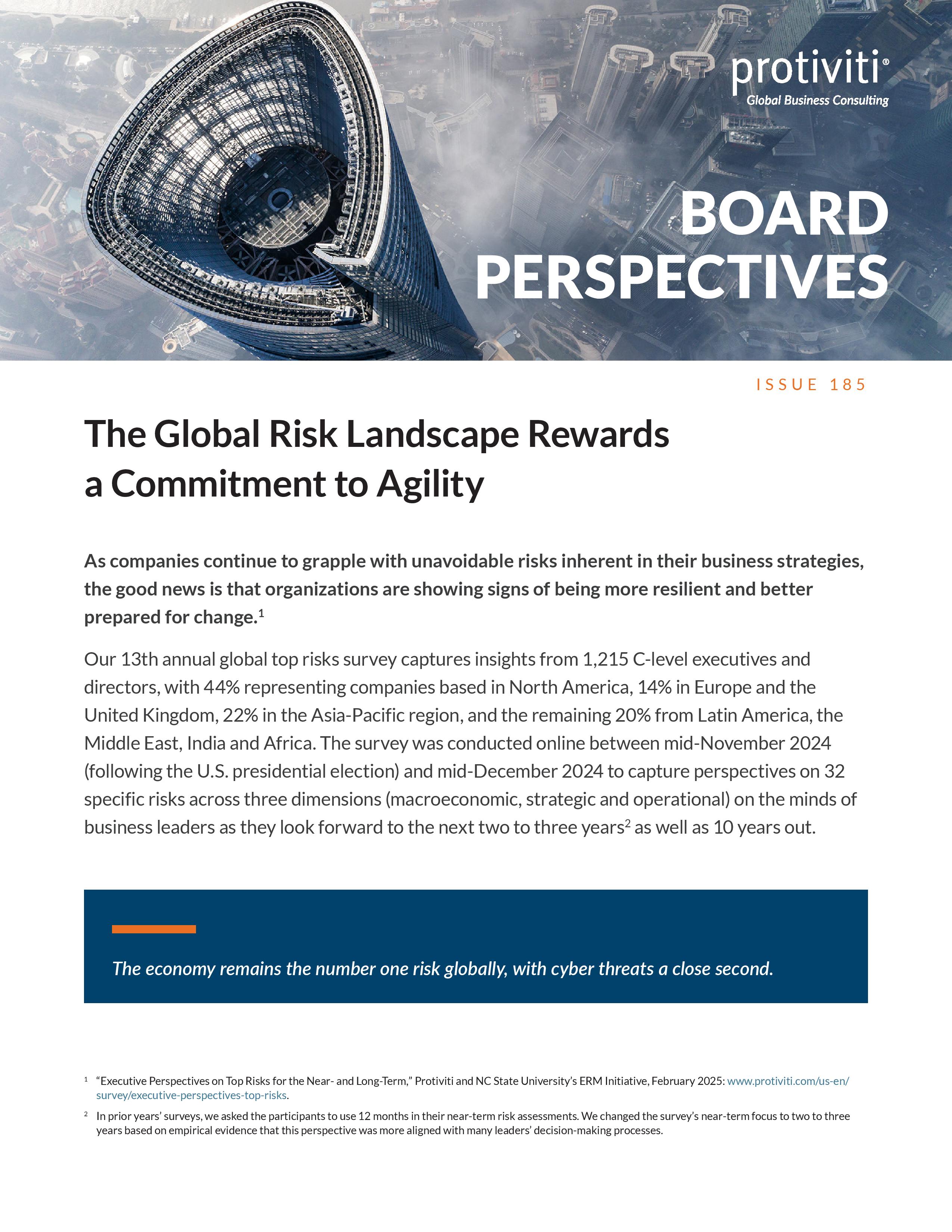 screenshot of the first page of The Global Risk Landscape Rewards a Commitment to Agility