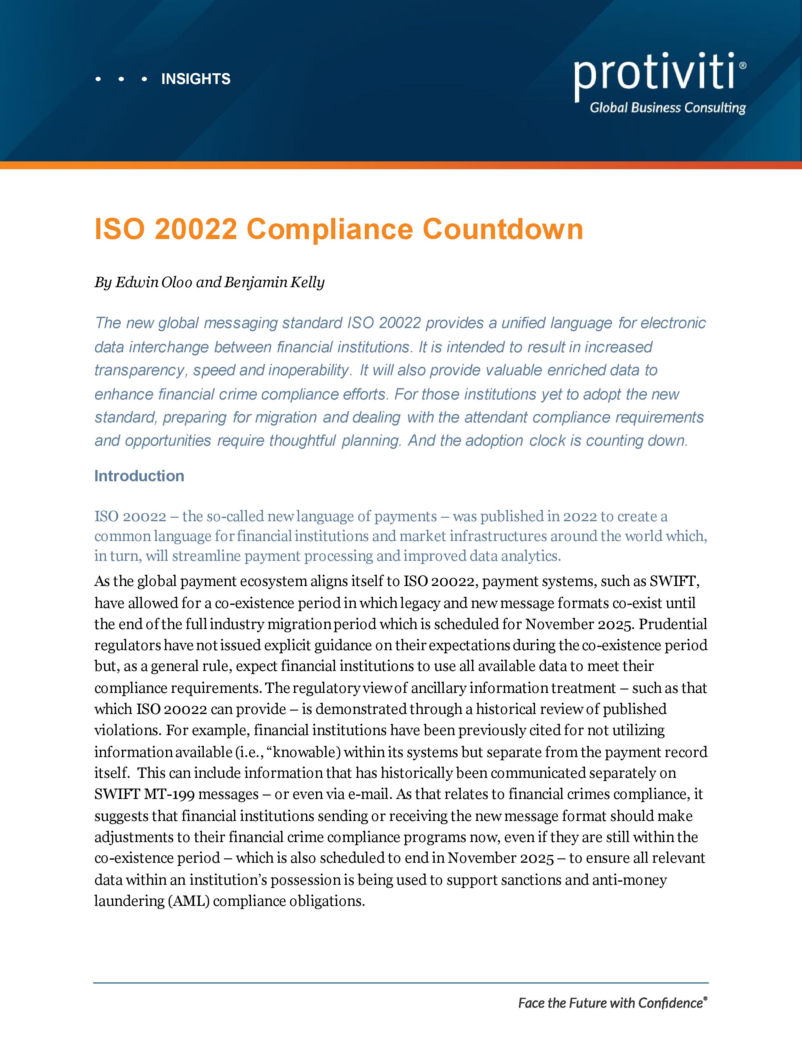 screenshot of the first page of ISO 20022 Compliance Countdown