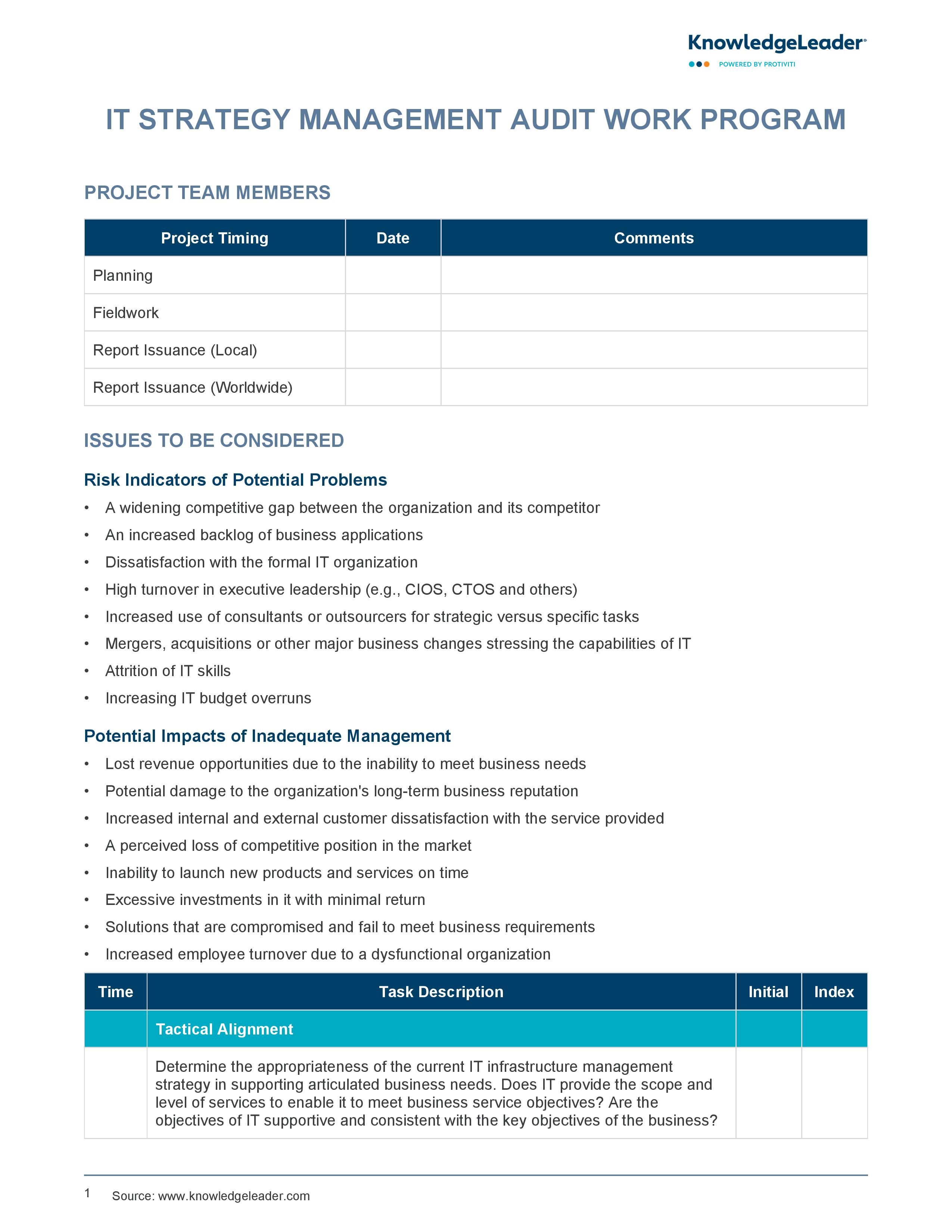 screenshot of the first page of IT Strategy Management Work Program