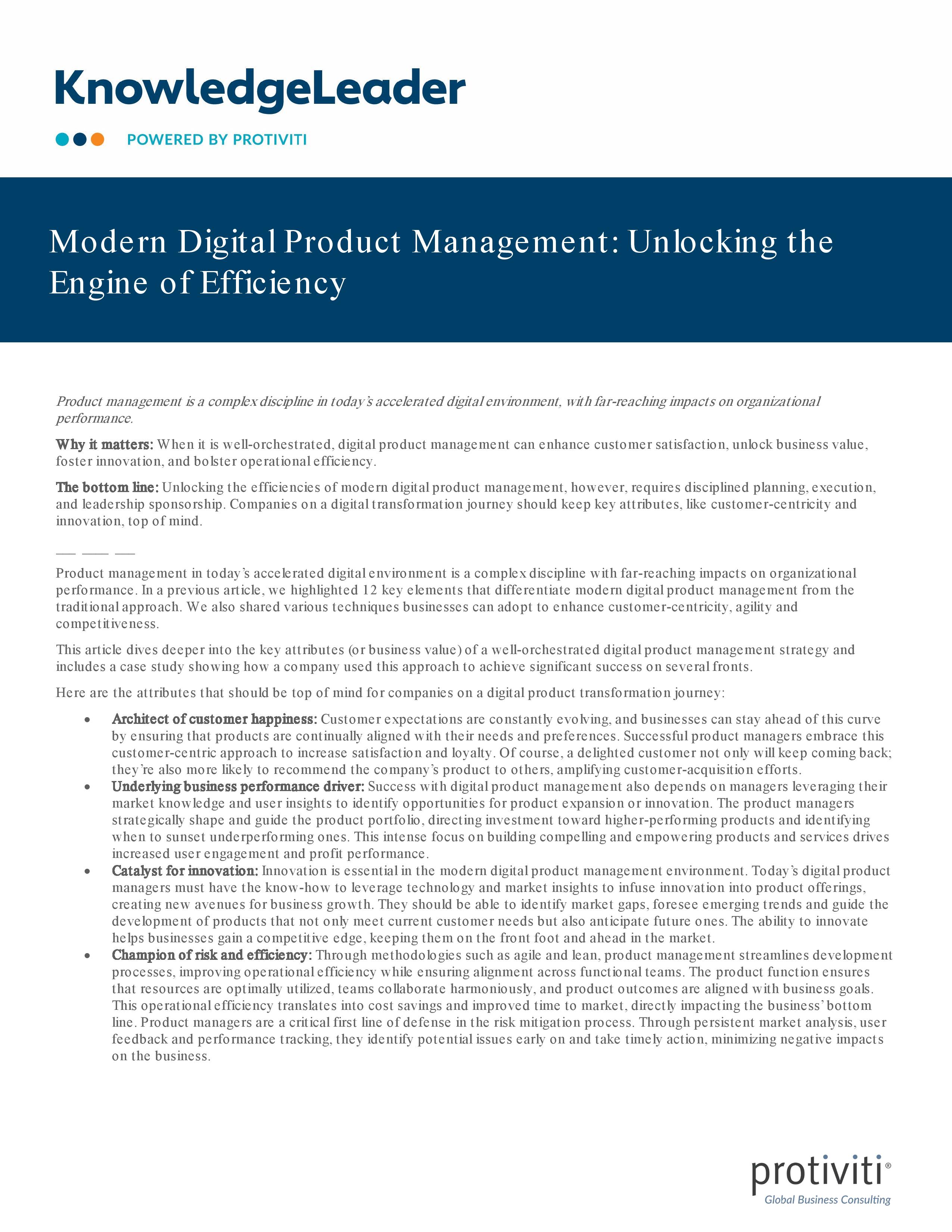 screenshot of the first page of Modern Digital Product Management Unlocking the Engine of Efficiency