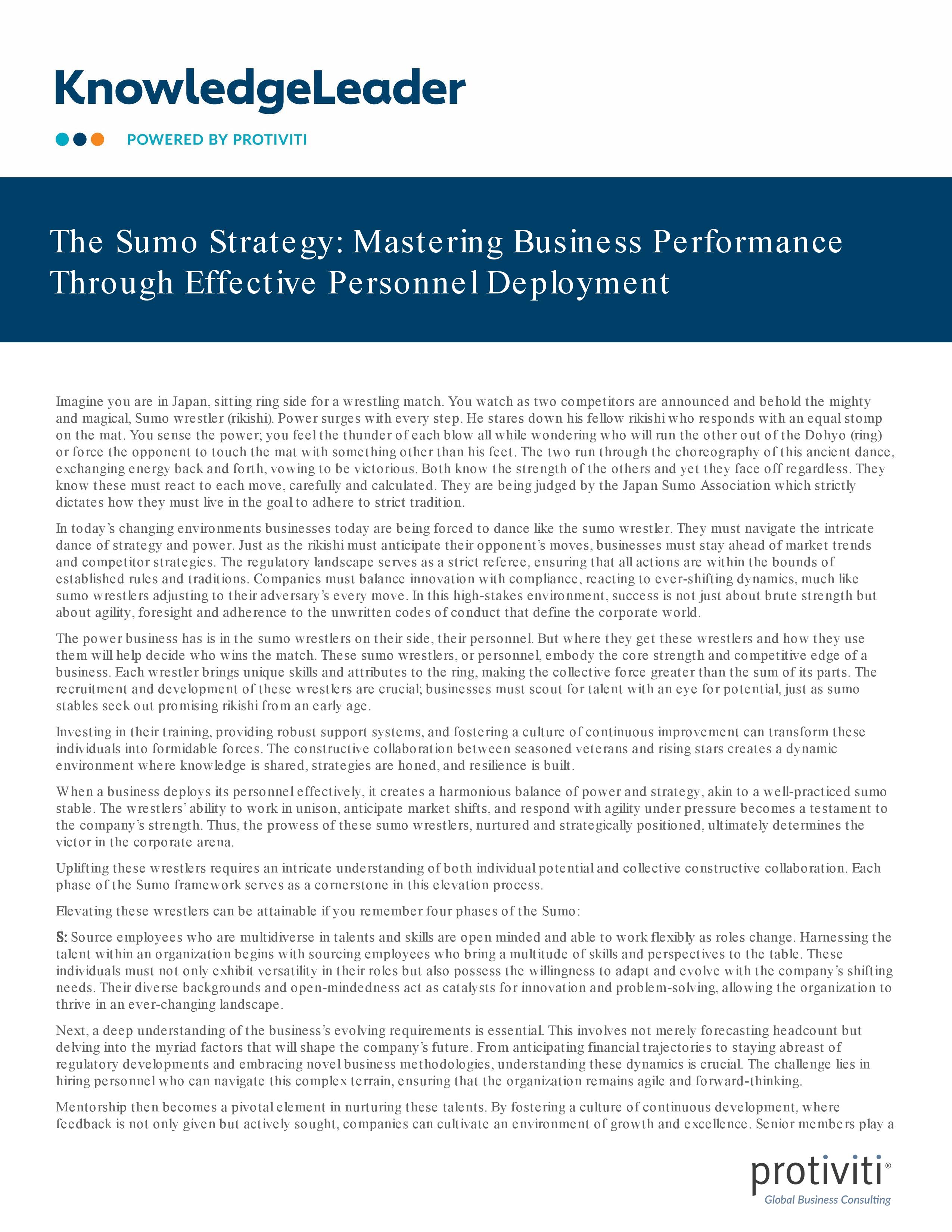 screenshot of the first page of The Sumo Strategy Mastering Business Performance Through Effective Personnel Deployment