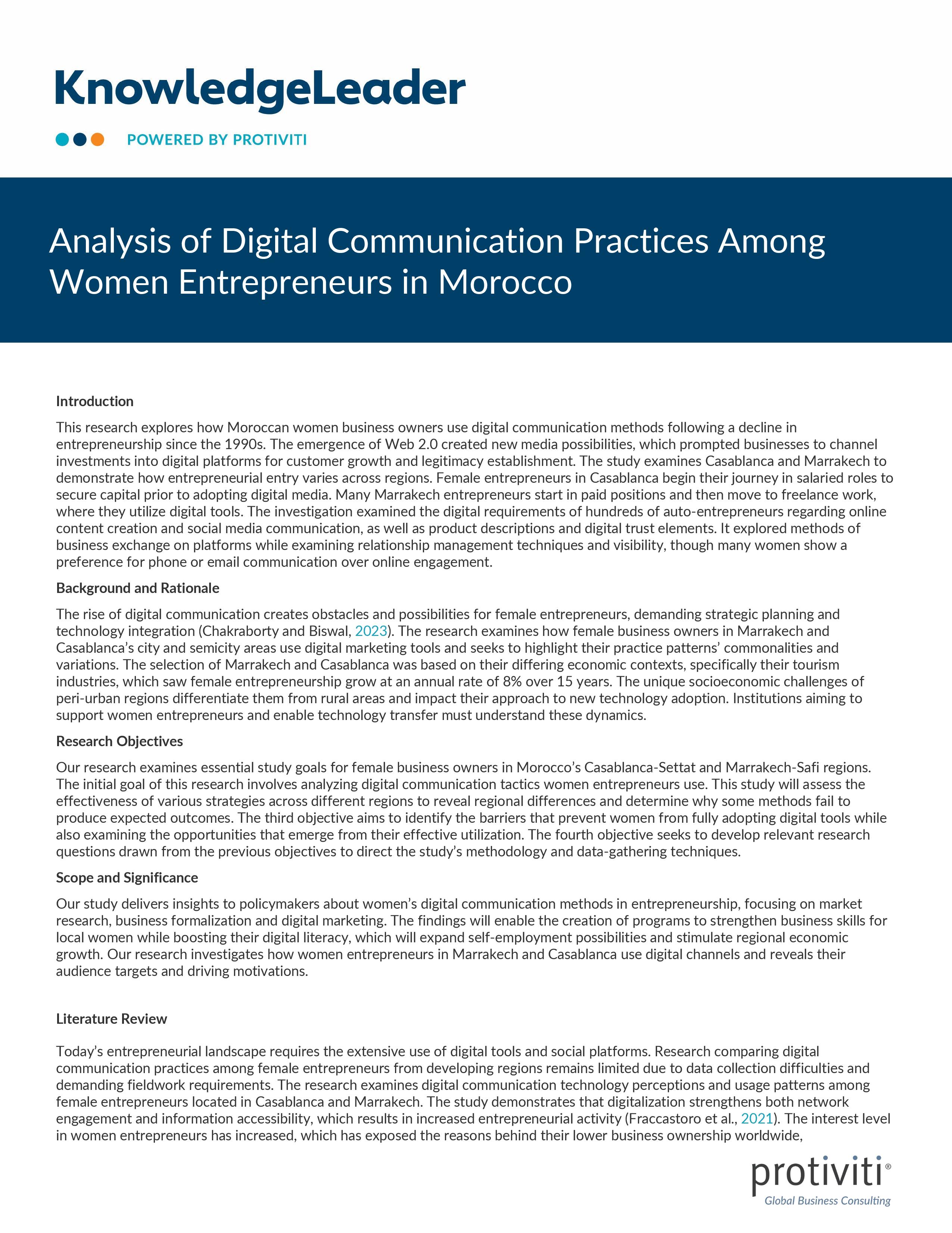screenshot of the first page of Analysis of Digital Communication Practices Among Women Entrepreneurs in Morocco