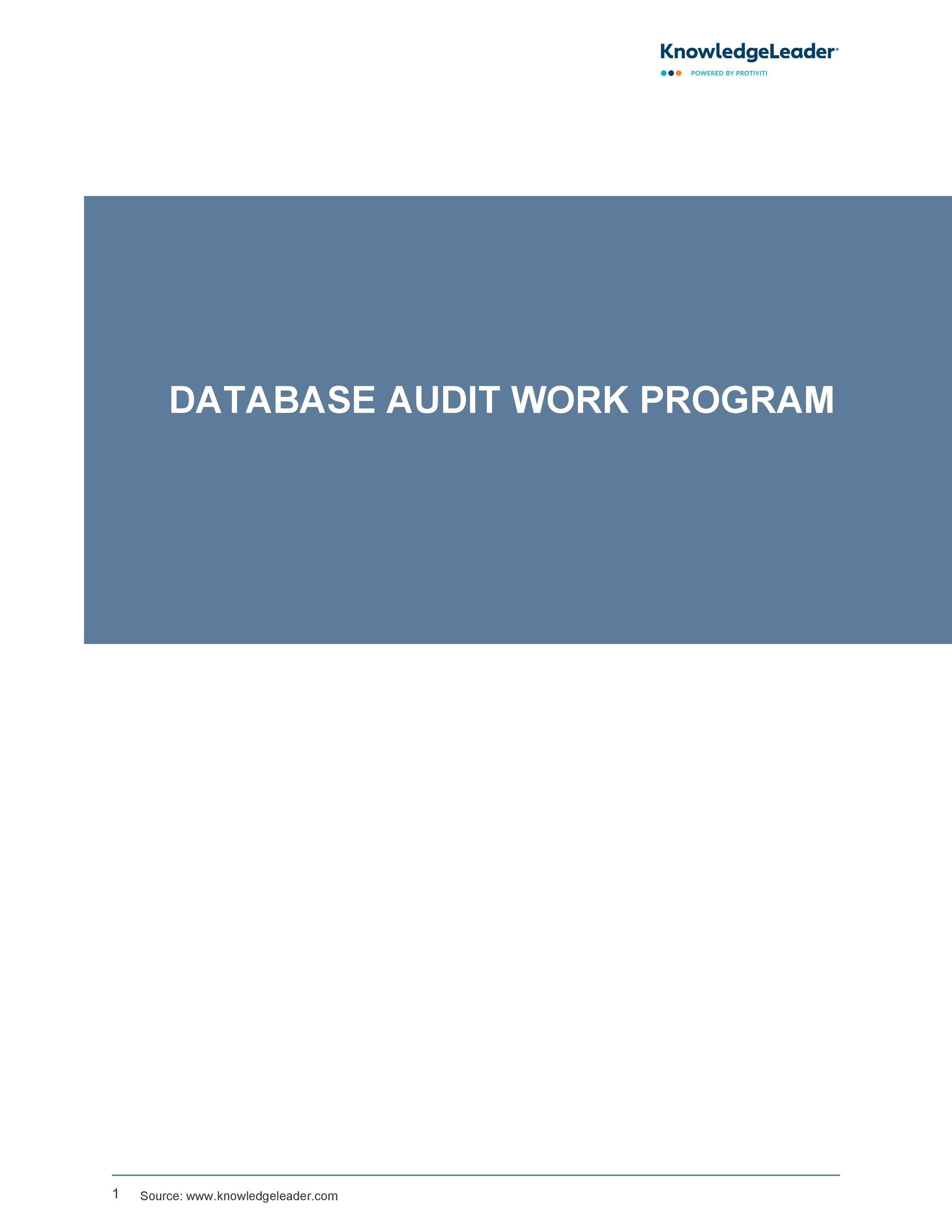 screenshot of the first page of Database Audit Work Program
