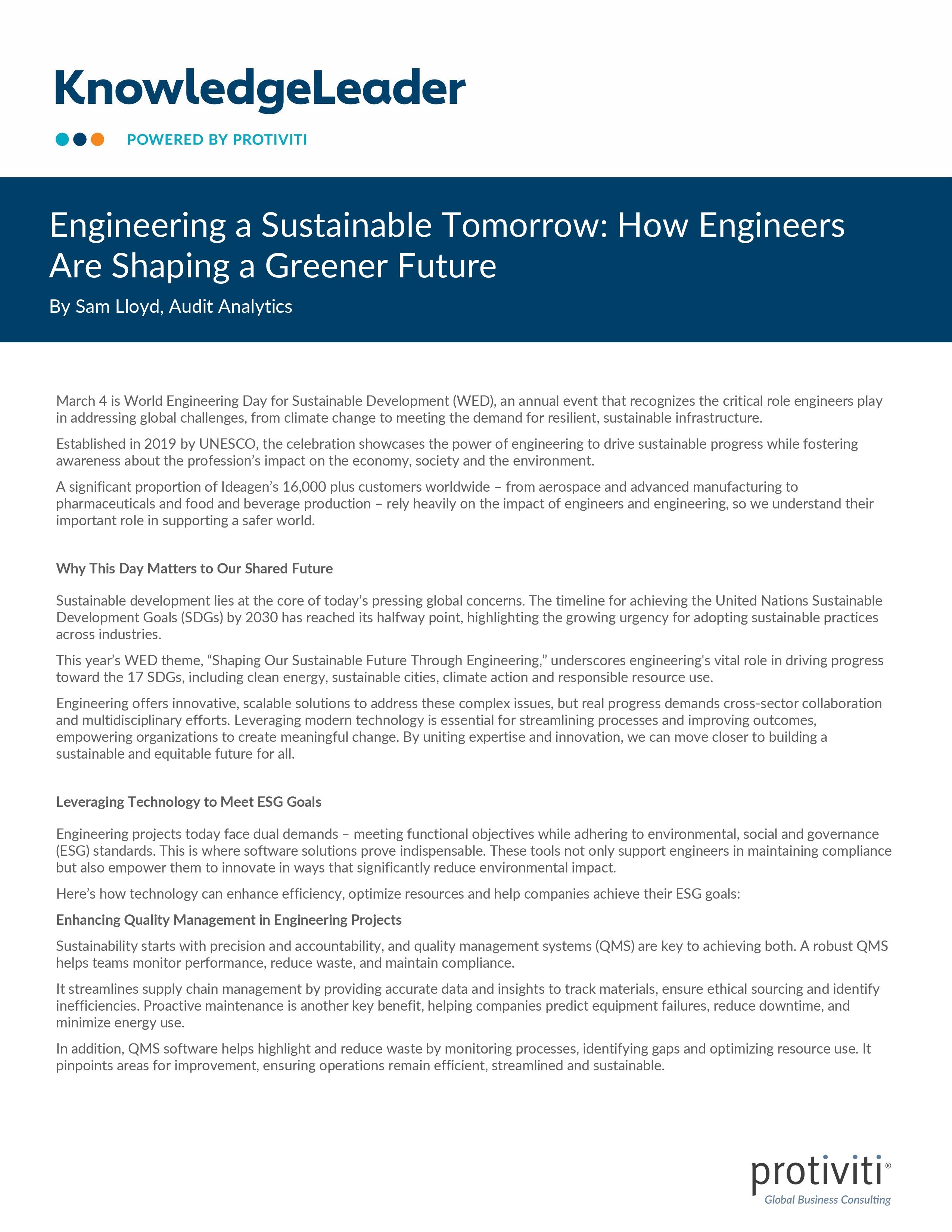 screenshot of the first page of  Engineering a Sustainable Tomorrow: How Engineers Are Shaping a Greener Future