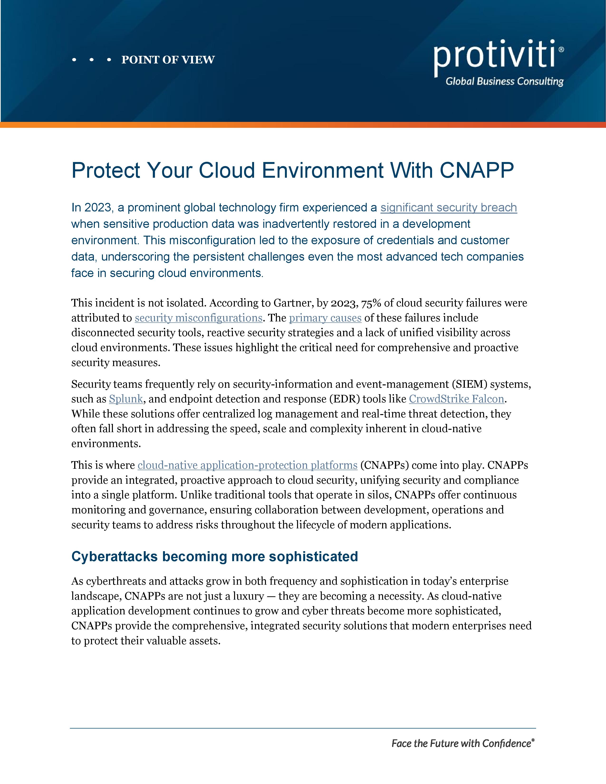 screenshot of the first page of Protect Your Cloud Environment With CNAPP