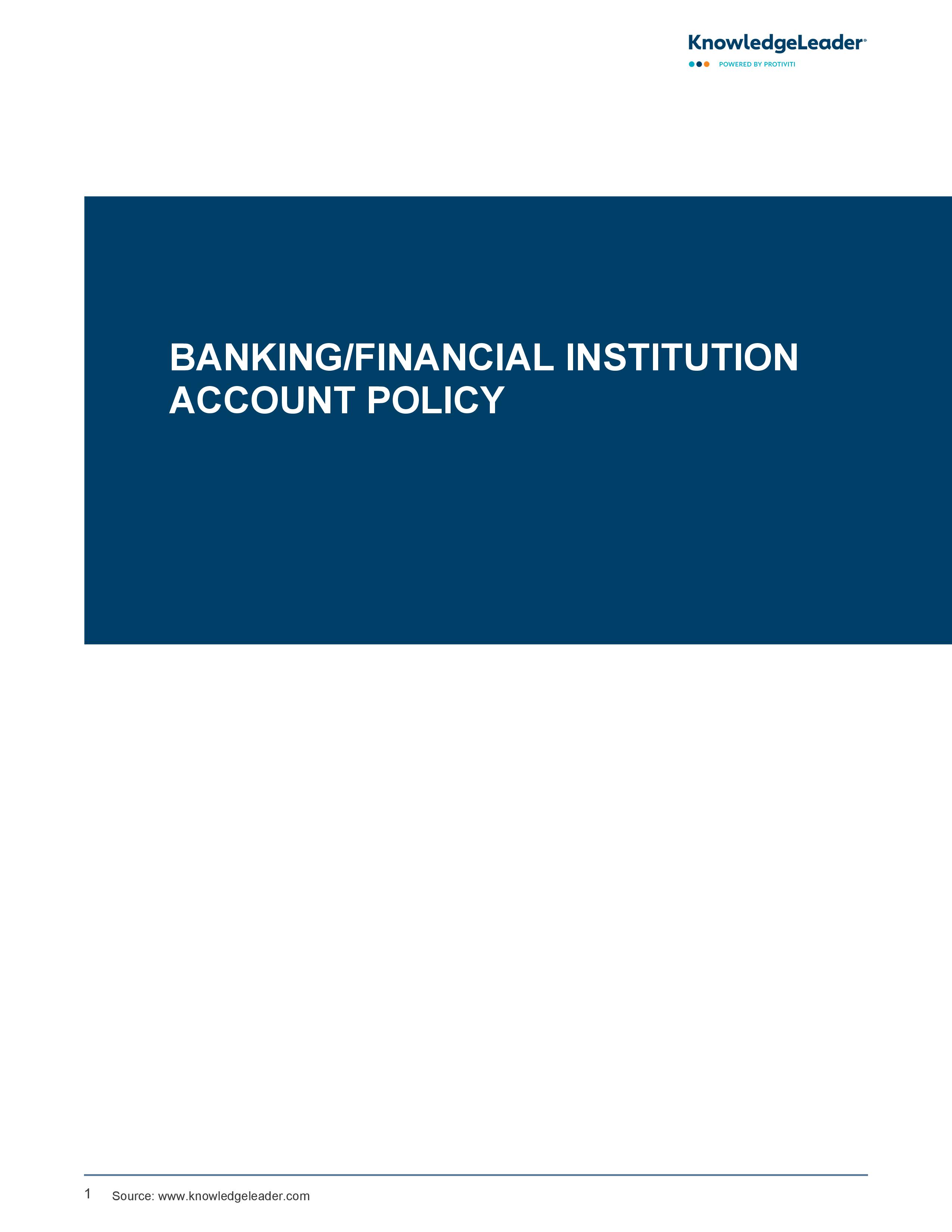 screenshot of the first page of Banking Financial Institution Account Policy