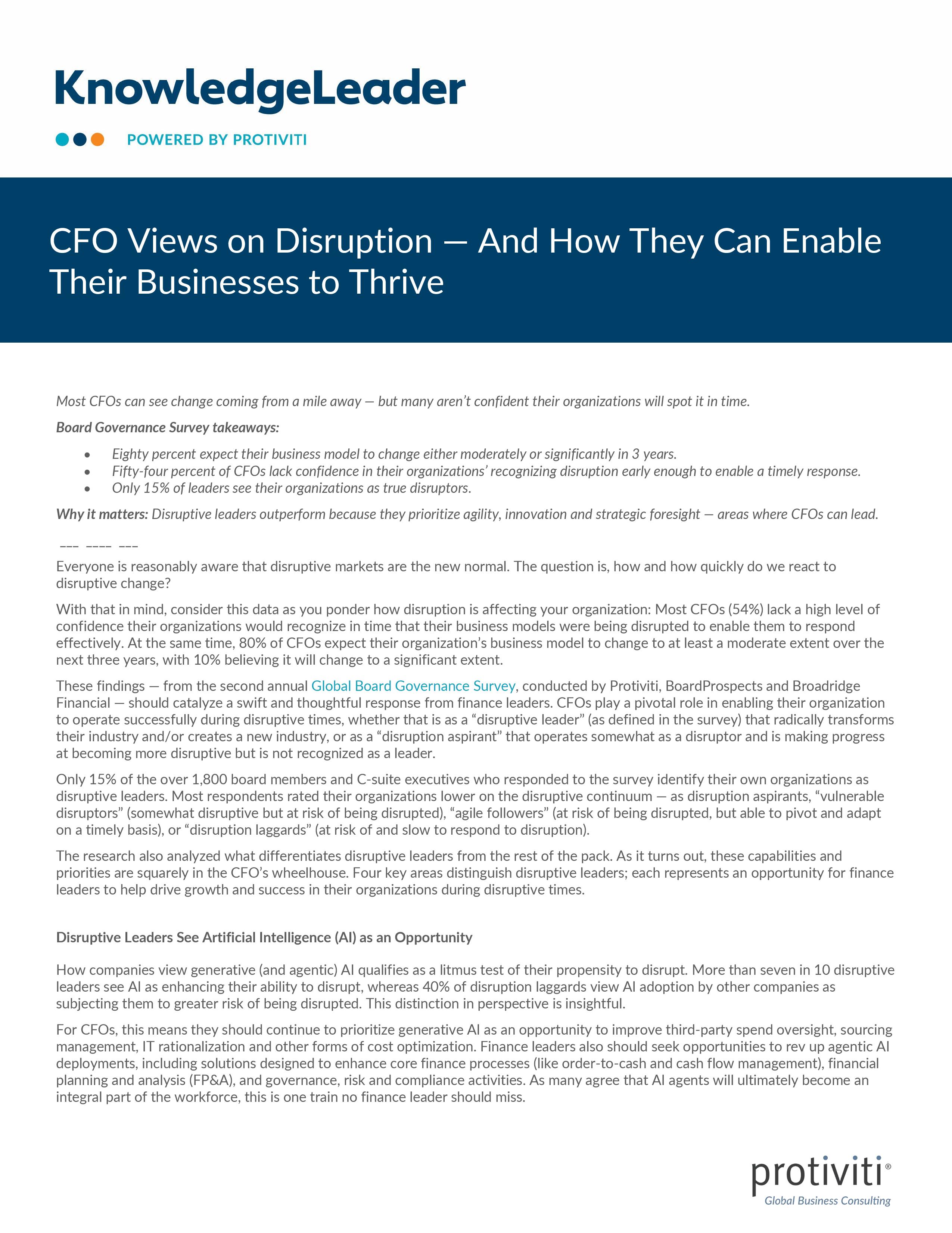 screenshot of the first page of CFO Views on Disruption — And How They Can Enable Their Businesses to Thrive
