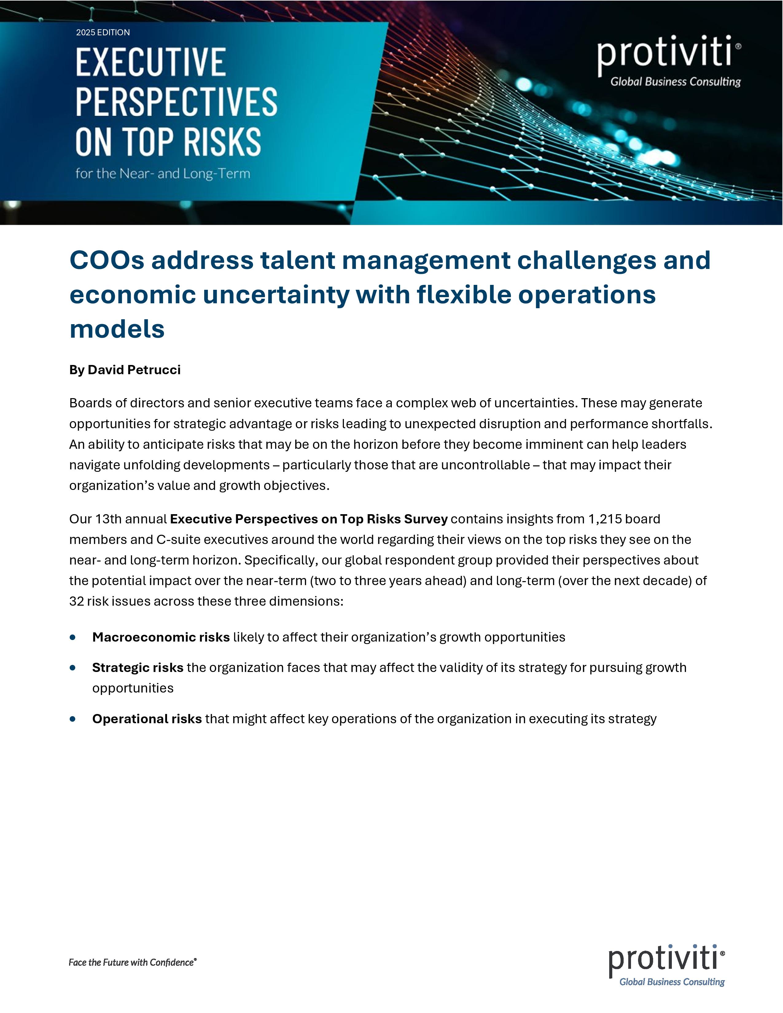 screenshot of the first page of Executive Perspectives on Top Risks for the Near- and Long-Term Perspectives of Chief Operating Officers