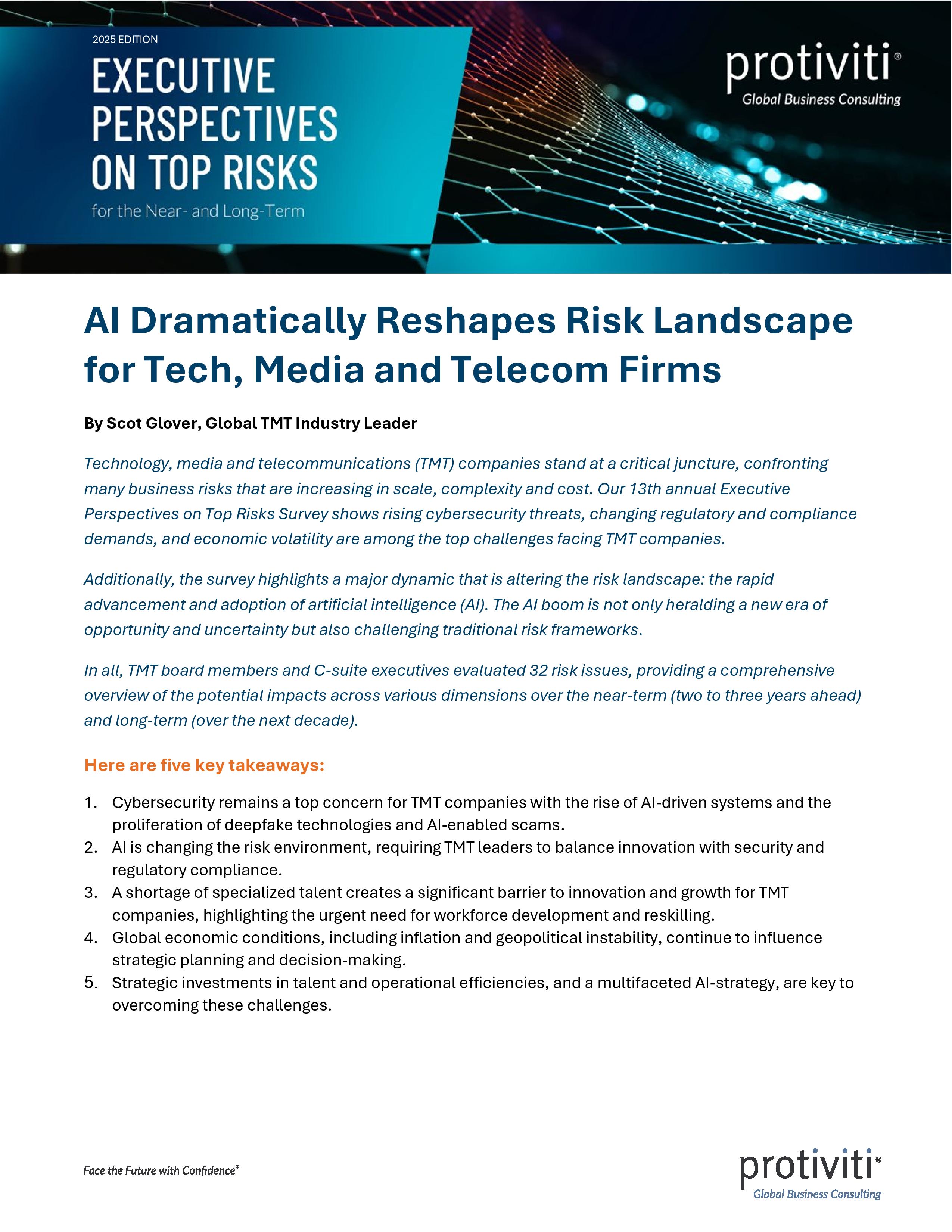 screenshot of the first page of Executive Perspectives on Top Risks for the Near- and Long-Term: Technology, Media and Telecommunications Industry Results
